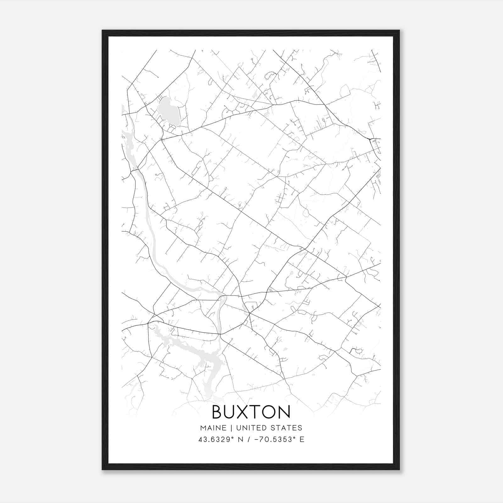 Buxton Maine Map Poster, Modern Home Decor Wall Art Print