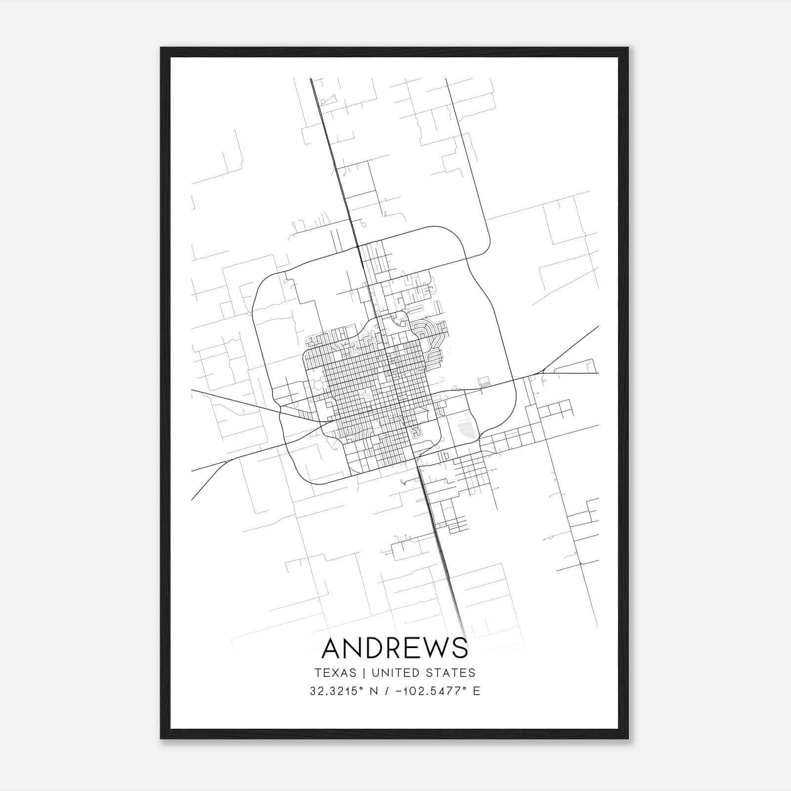 Andrews Texas Map Poster, Modern Home Decor Wall Art Print