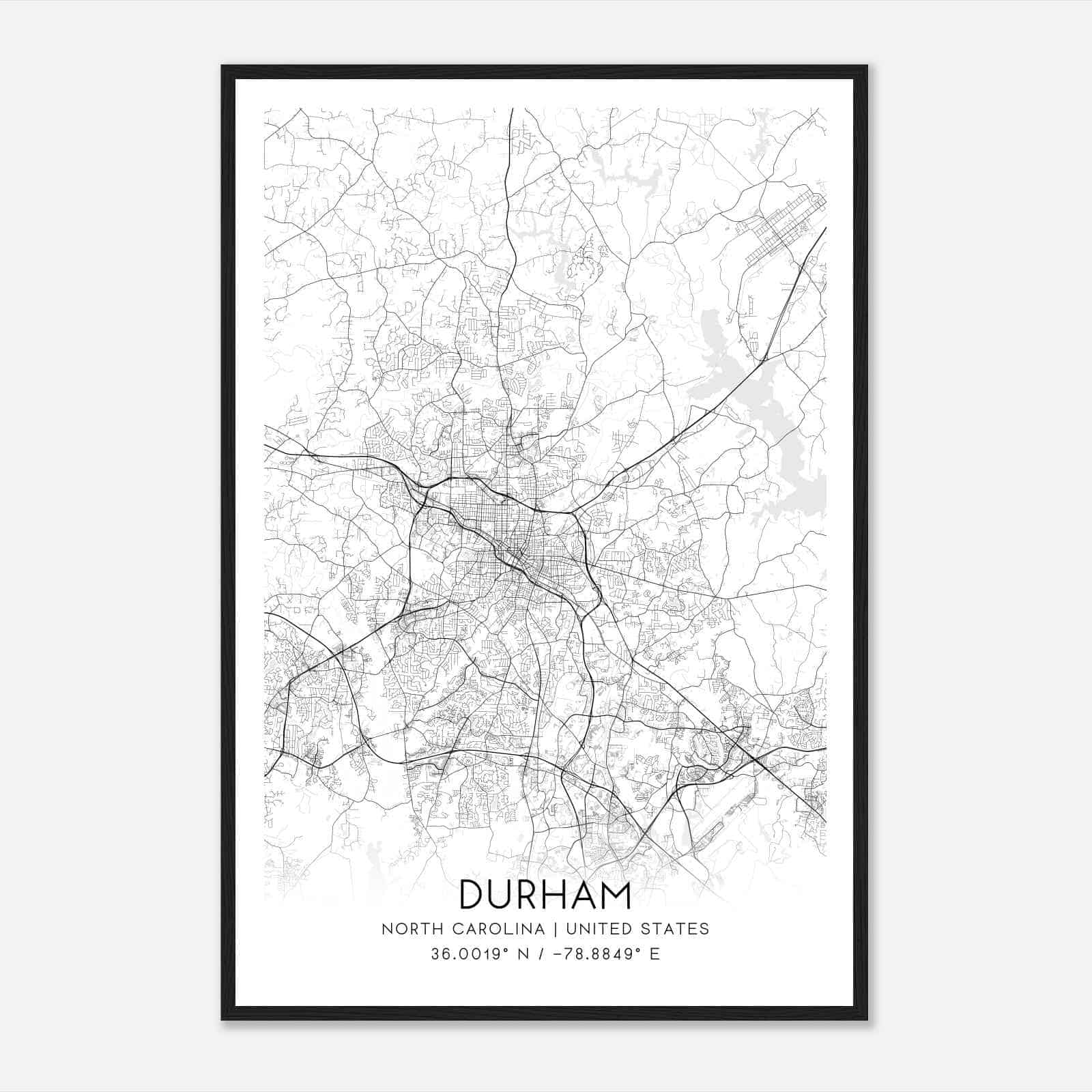 Durham North Carolina Map Poster, Modern Home Decor Wall Art Print