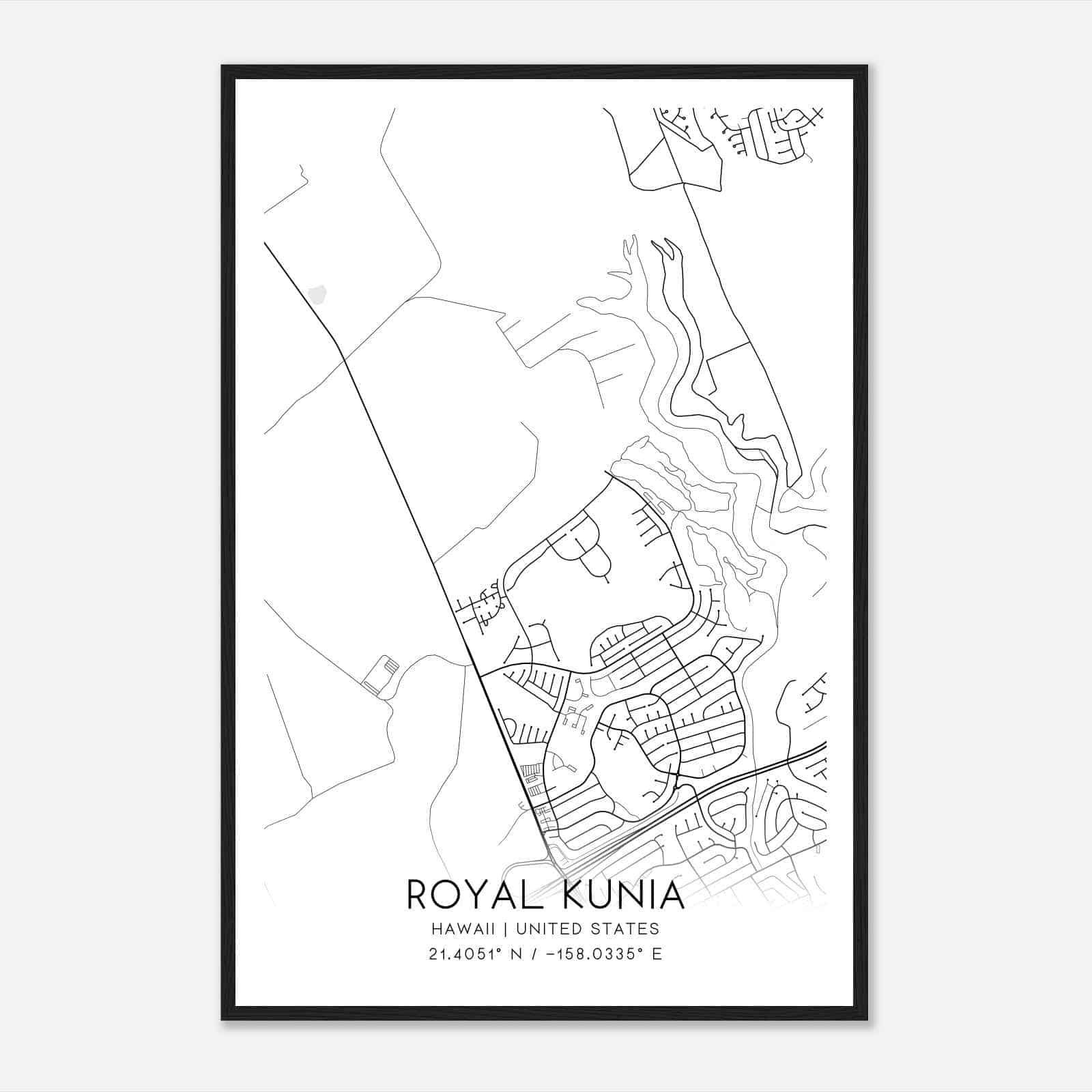 Royal Kunia Hawaii Map Poster, Modern Home Decor Wall Art Print