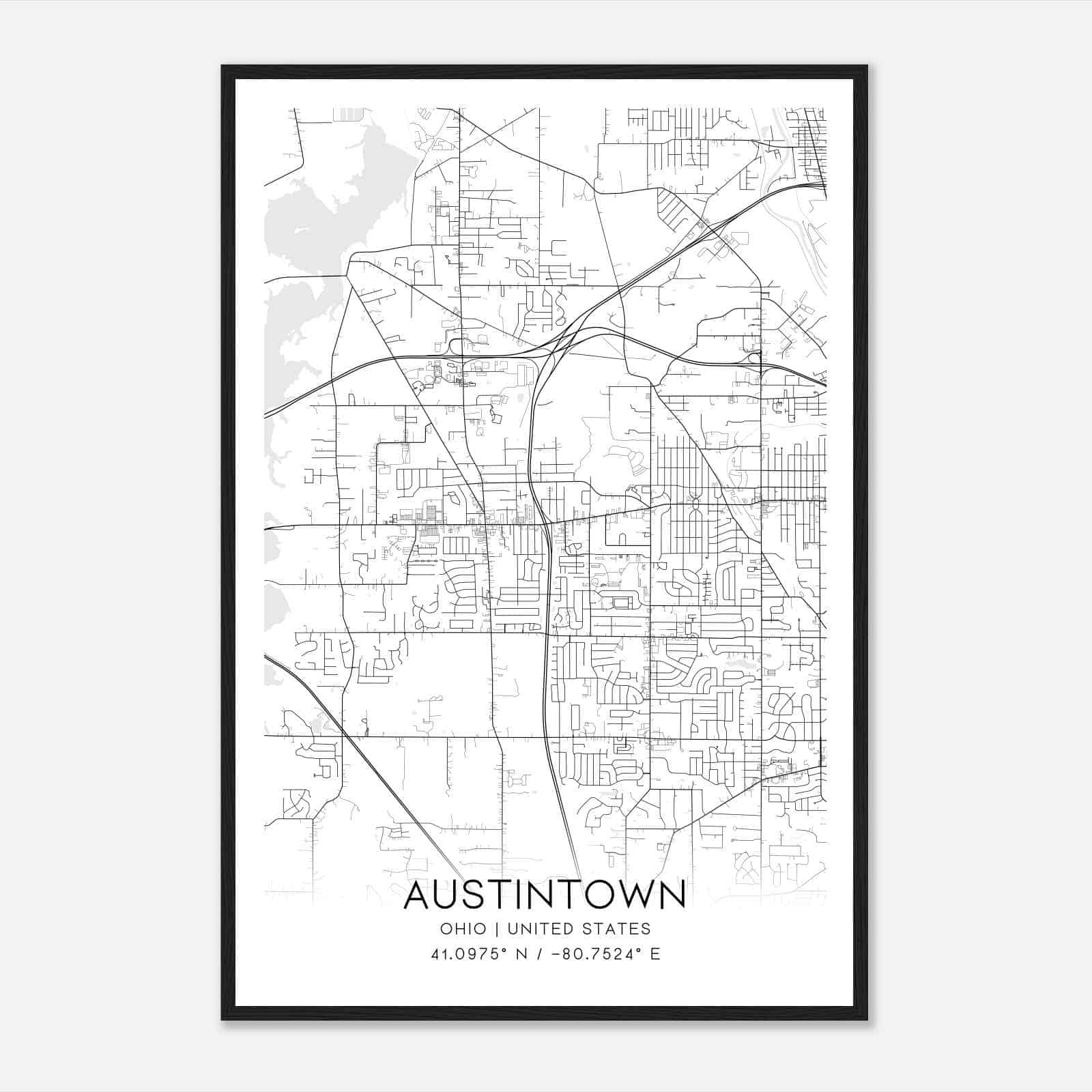 Austintown Ohio Map Poster, Modern Home Decor Wall Art Print