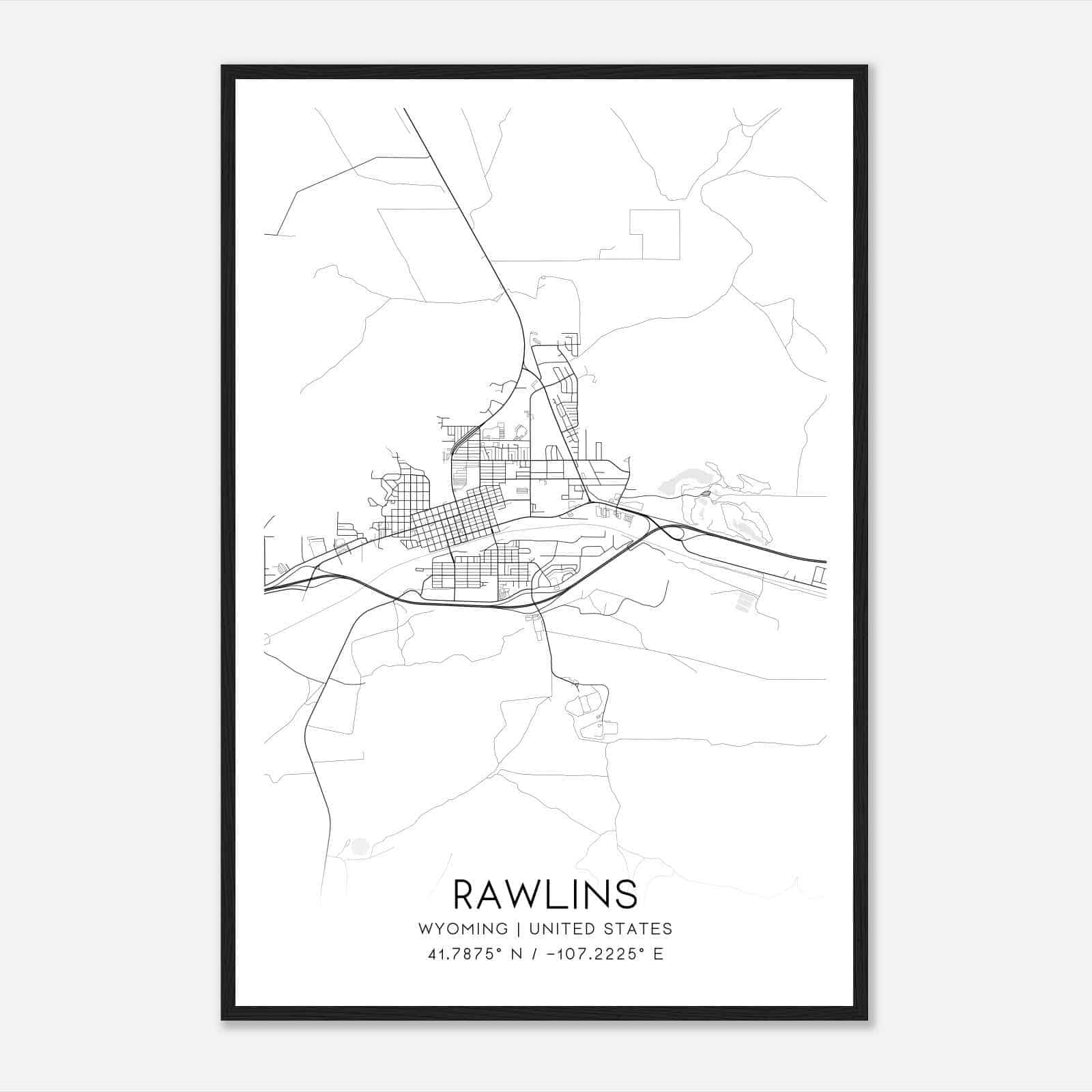 Rawlins Wyoming Map Poster, Modern Home Decor Wall Art Print