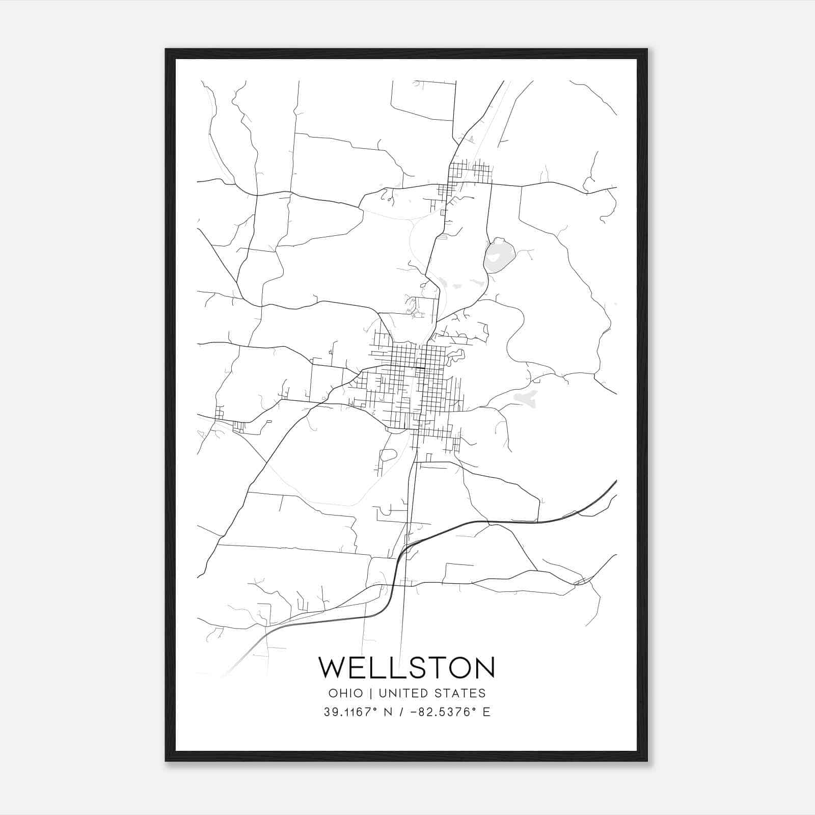Wellston Ohio Map Poster, Modern Home Decor Wall Art Print