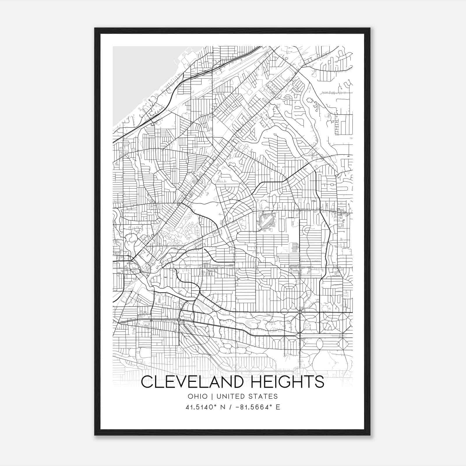 Cleveland Heights Ohio Map Poster, Modern Home Decor Wall Art Print
