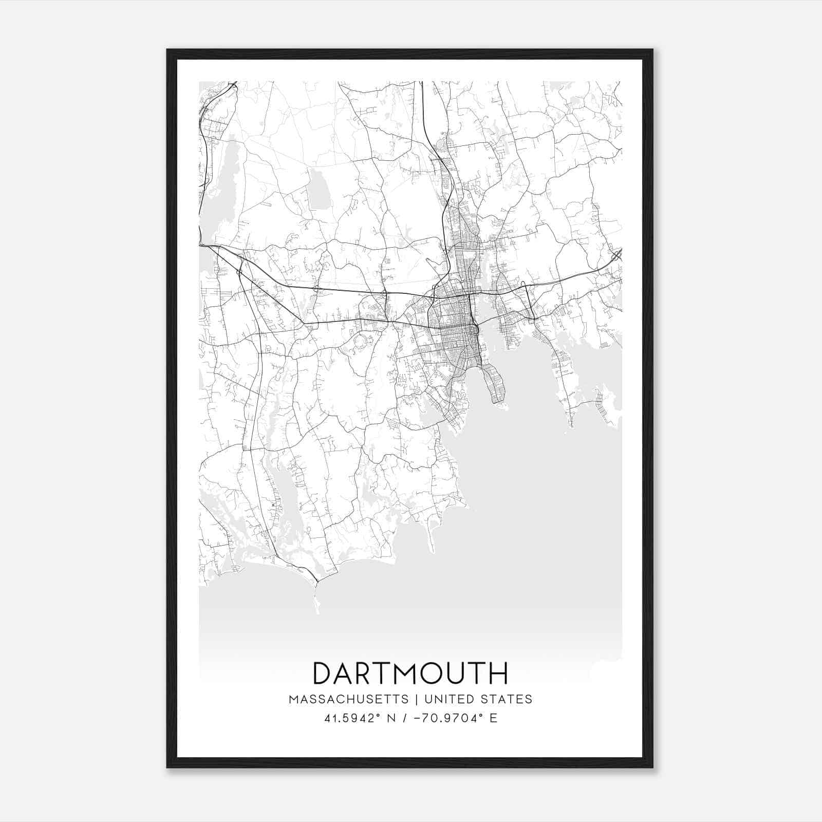 Dartmouth Massachusetts Map Poster, Modern Home Decor Wall Art Print