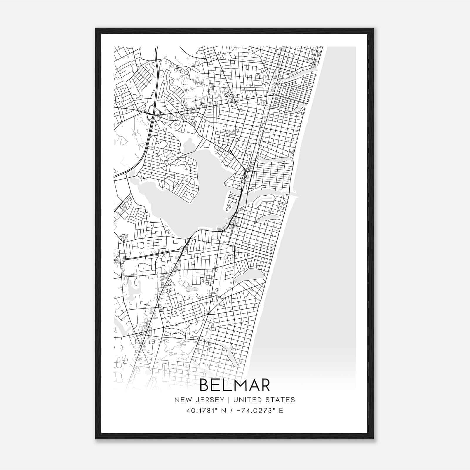 Belmar New Jersey Map Poster, Modern Home Decor Wall Art Print