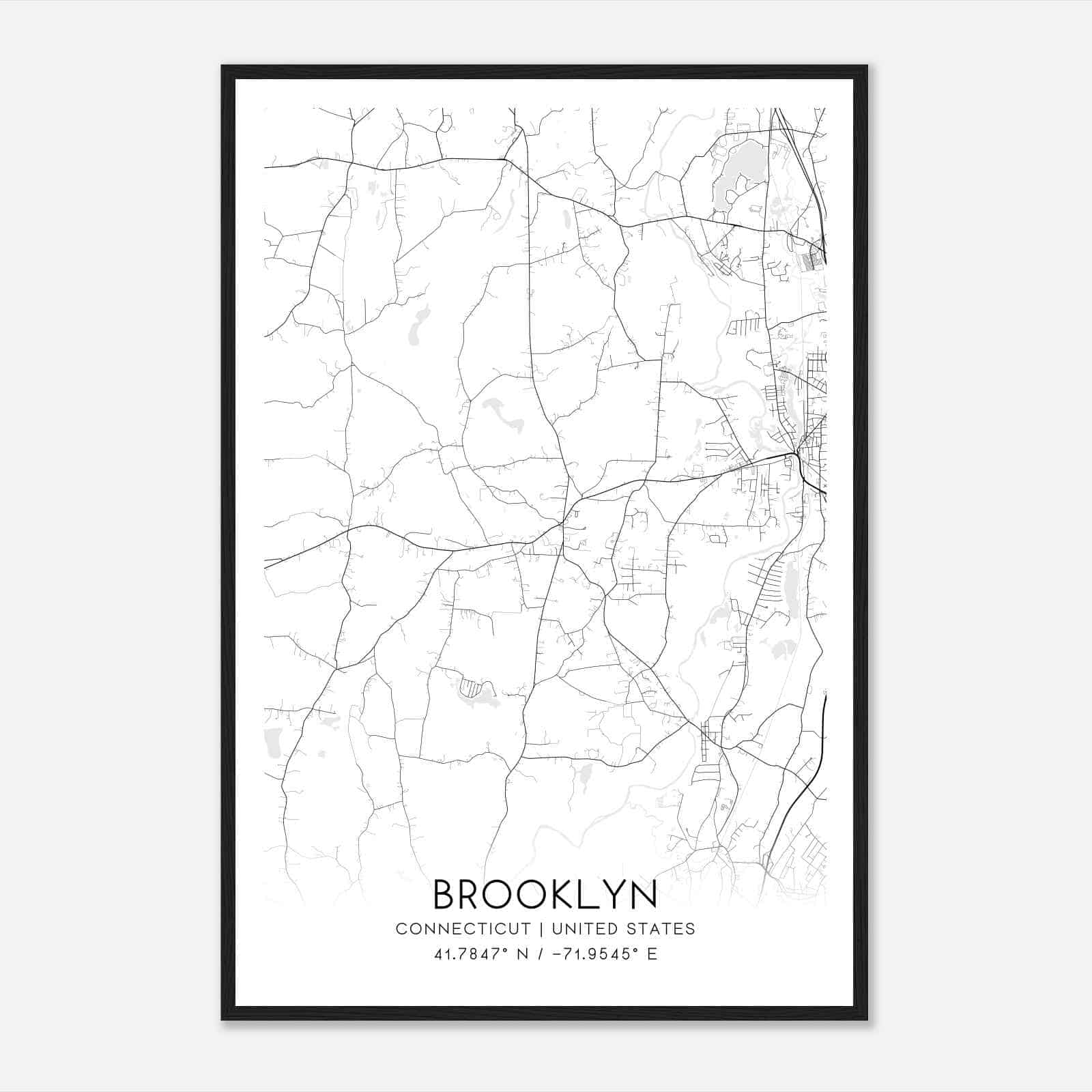 Brooklyn Connecticut Map Poster, Modern Home Decor Wall Art Print