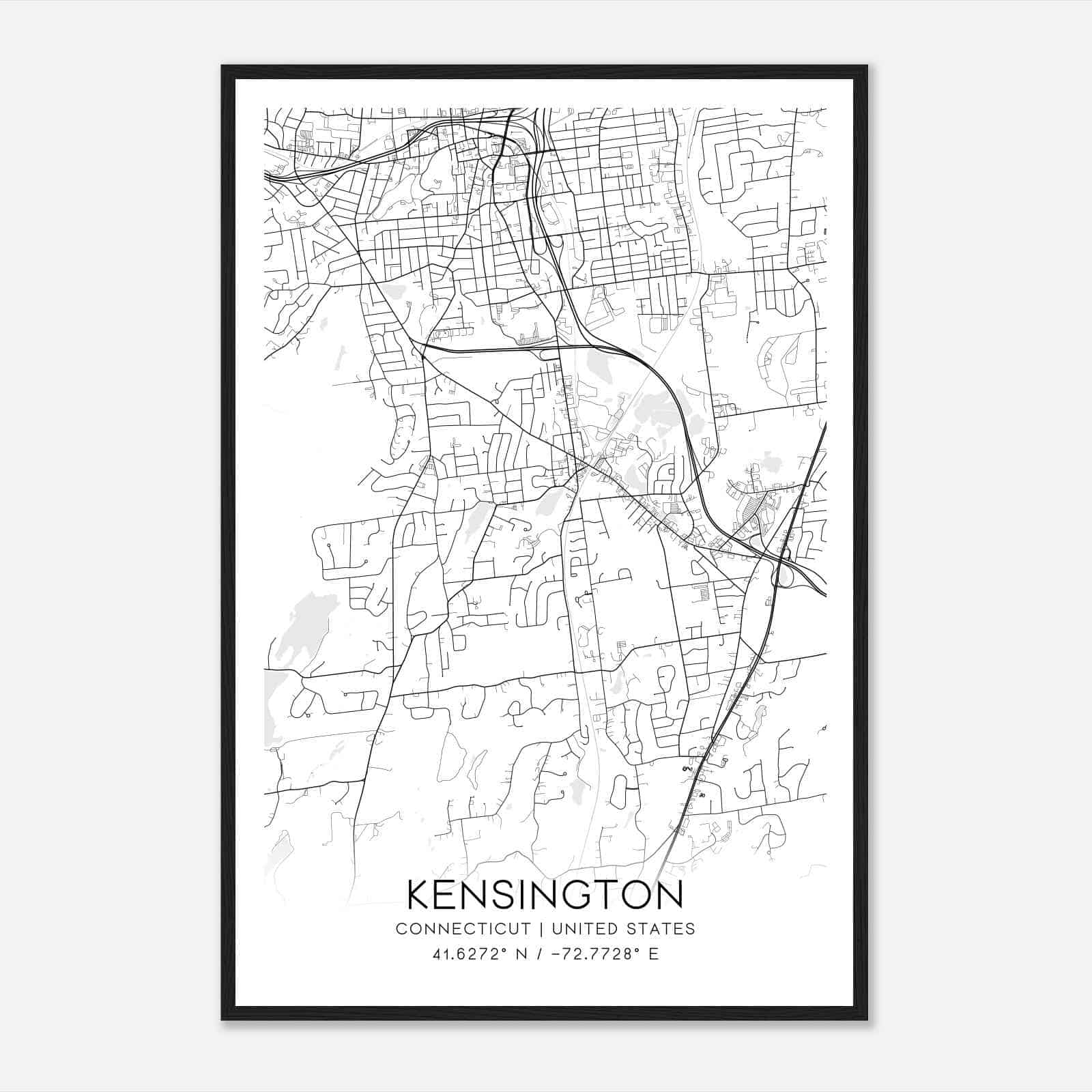 Kensington Connecticut Map Poster, Modern Home Decor Wall Art Print
