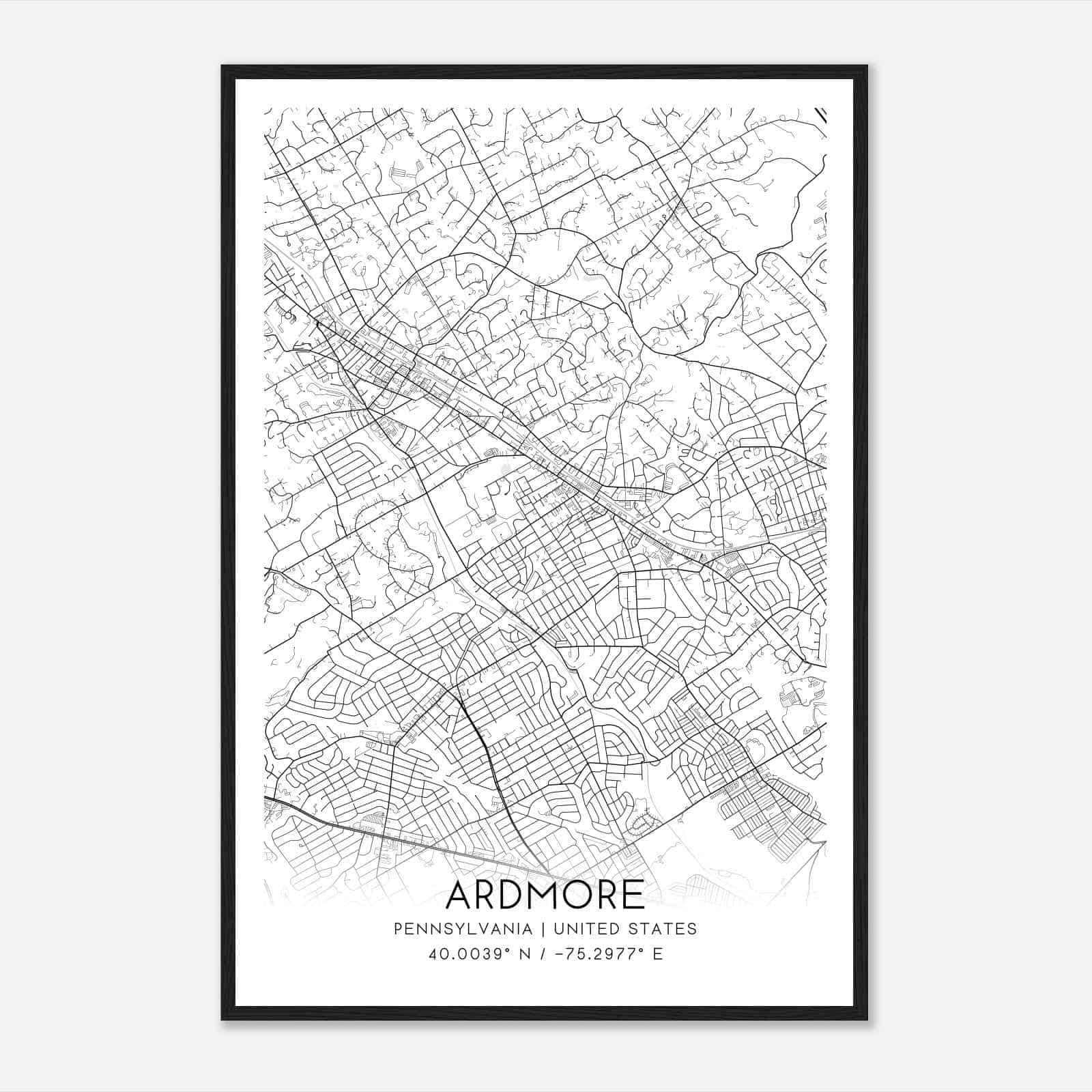Ardmore Pennsylvania Map Poster, Modern Home Decor Wall Art Print