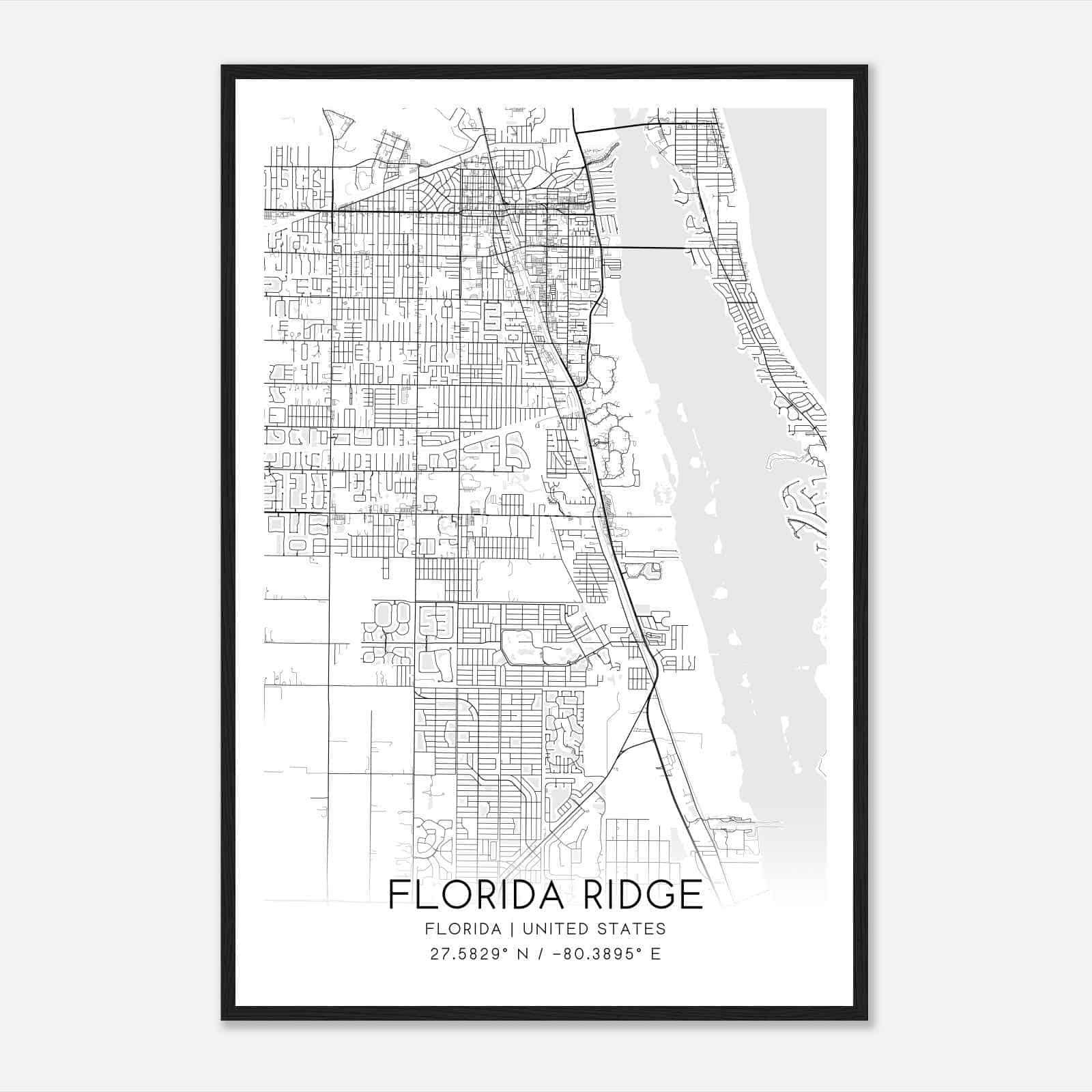 Florida Ridge Florida Map Poster, Modern Home Decor Wall Art Print