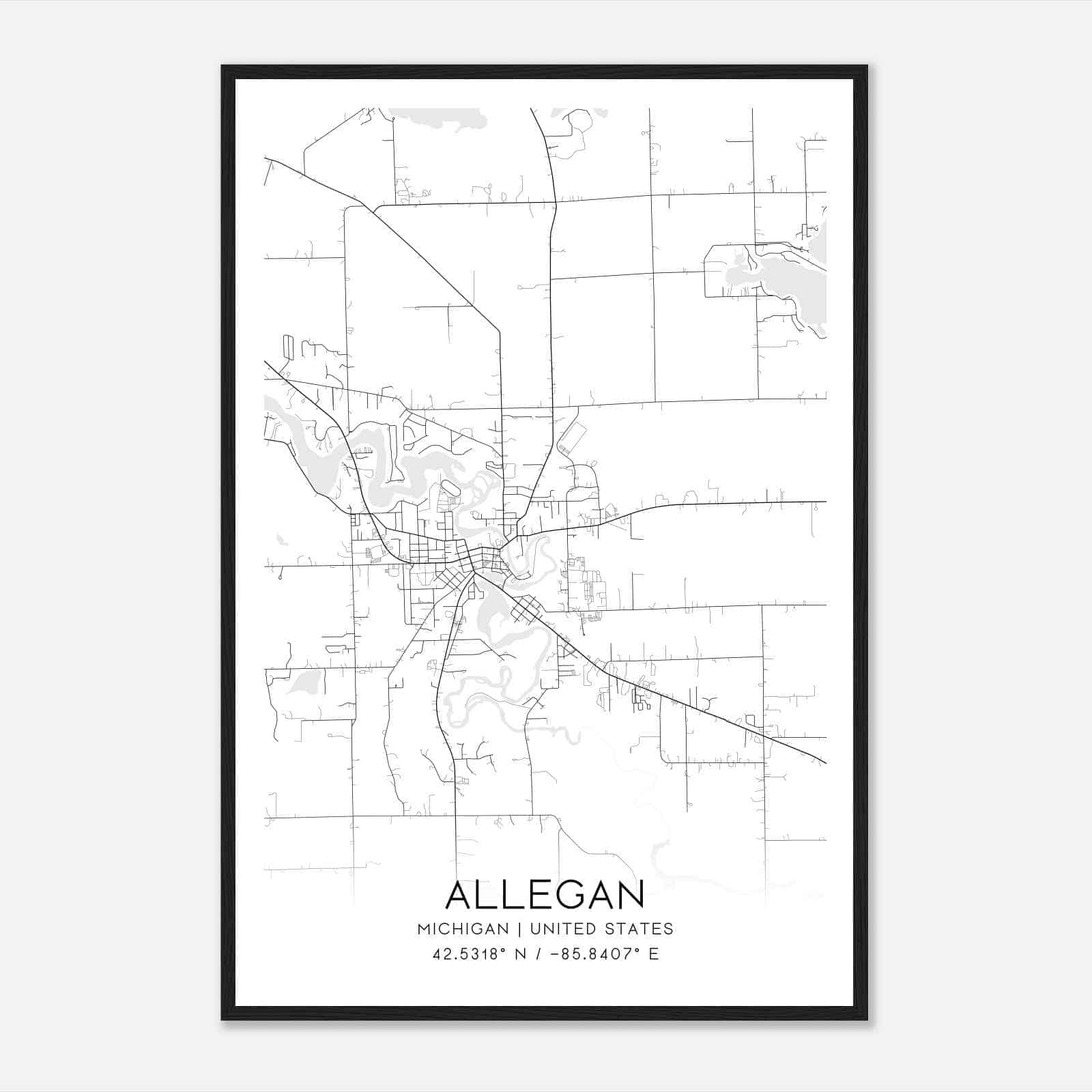 Allegan Michigan Map Poster, Modern Home Decor Wall Art Print