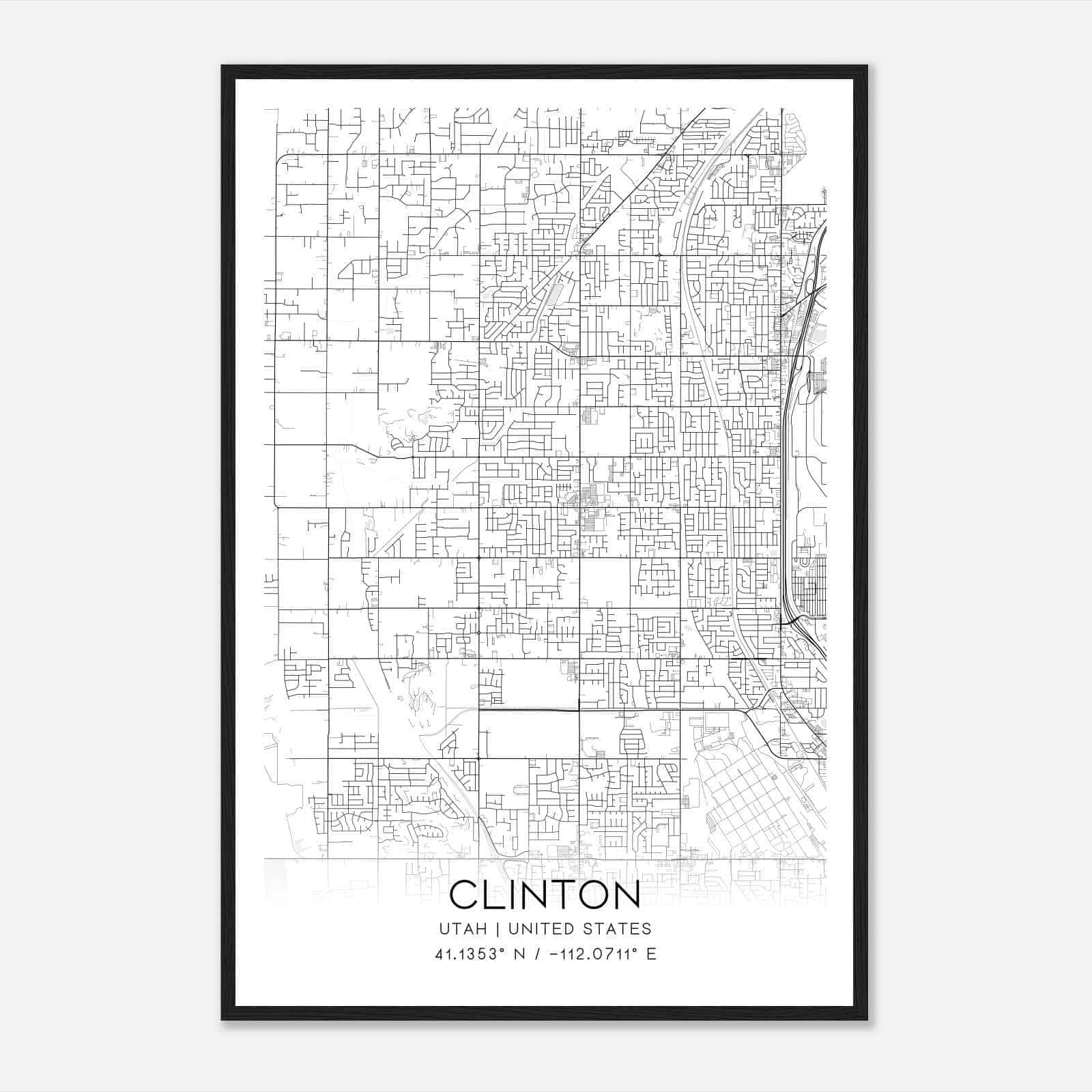 Clinton Utah Map Poster, Modern Home Decor Wall Art Print
