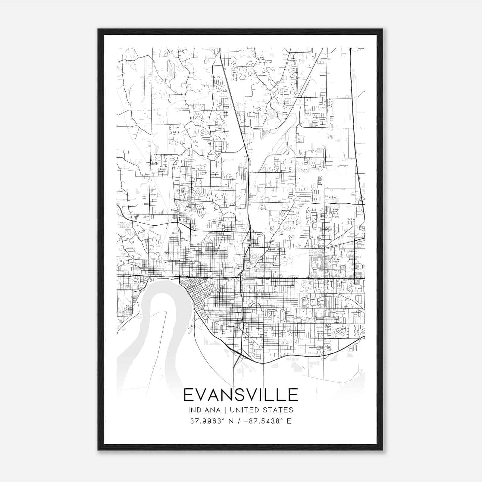 Evansville Indiana Map Poster, Modern Home Decor Wall Art Print