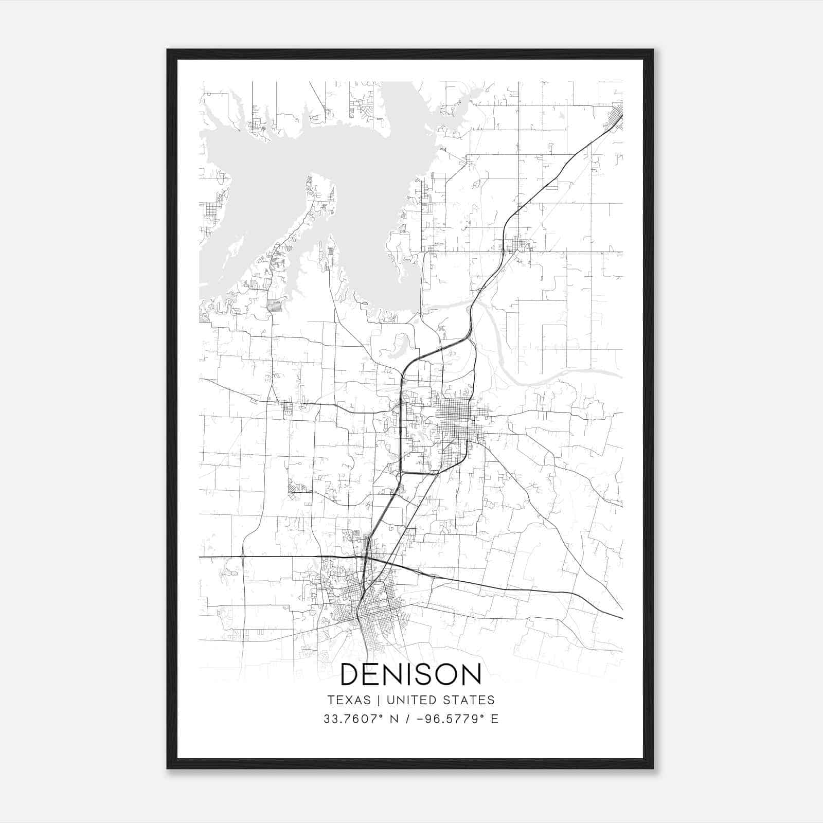 Denison Texas Map Poster, Modern Home Decor Wall Art Print