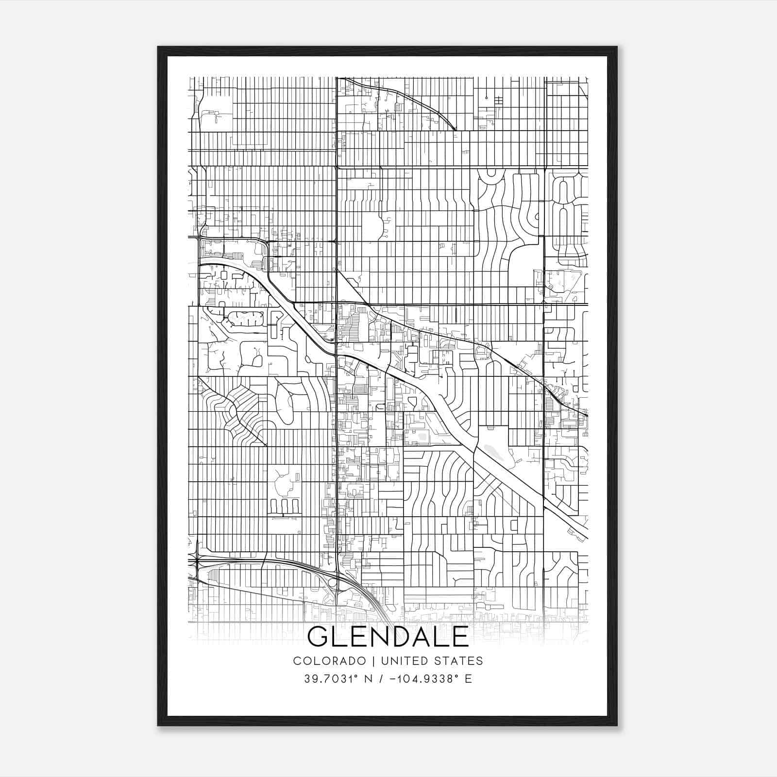 Glendale Colorado Map Poster, Modern Home Decor Wall Art Print