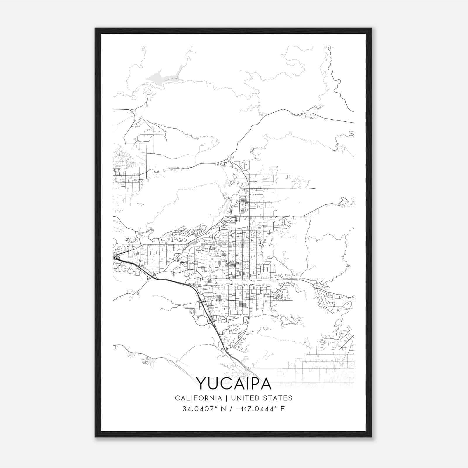 Yucaipa California Map Poster, Modern Home Decor Wall Art Print