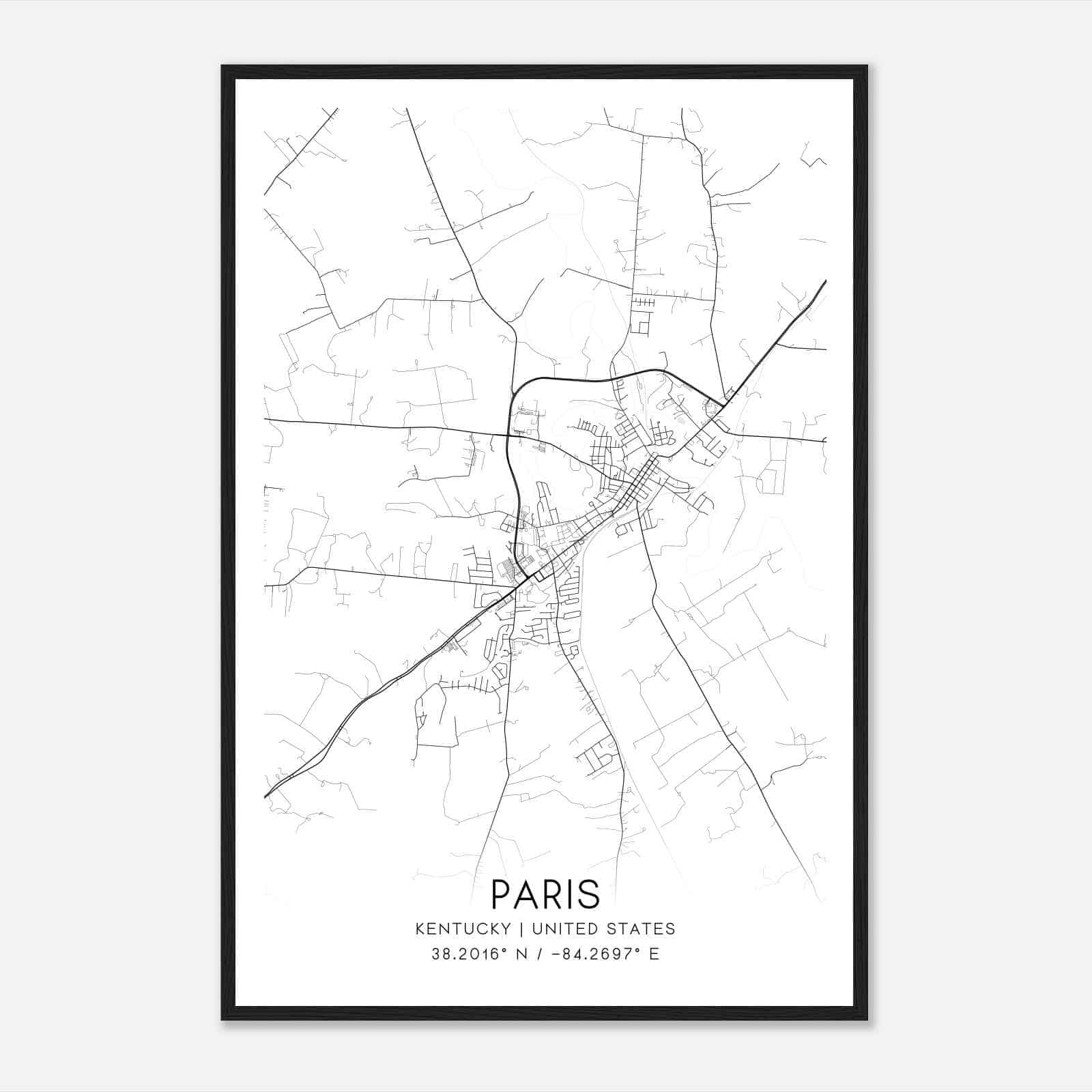 Paris Kentucky Map Poster, Modern Home Decor Wall Art Print