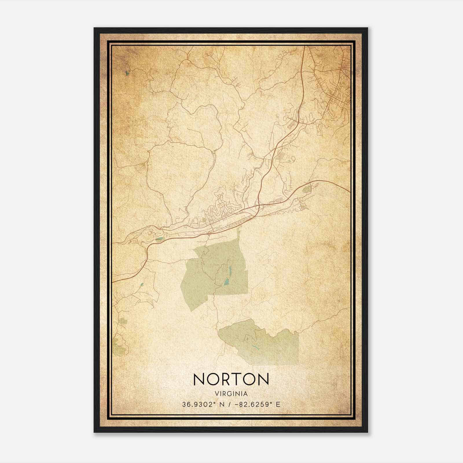 Vintage Norton Virginia Map Poster, Modern Home Decor Wall Art Print