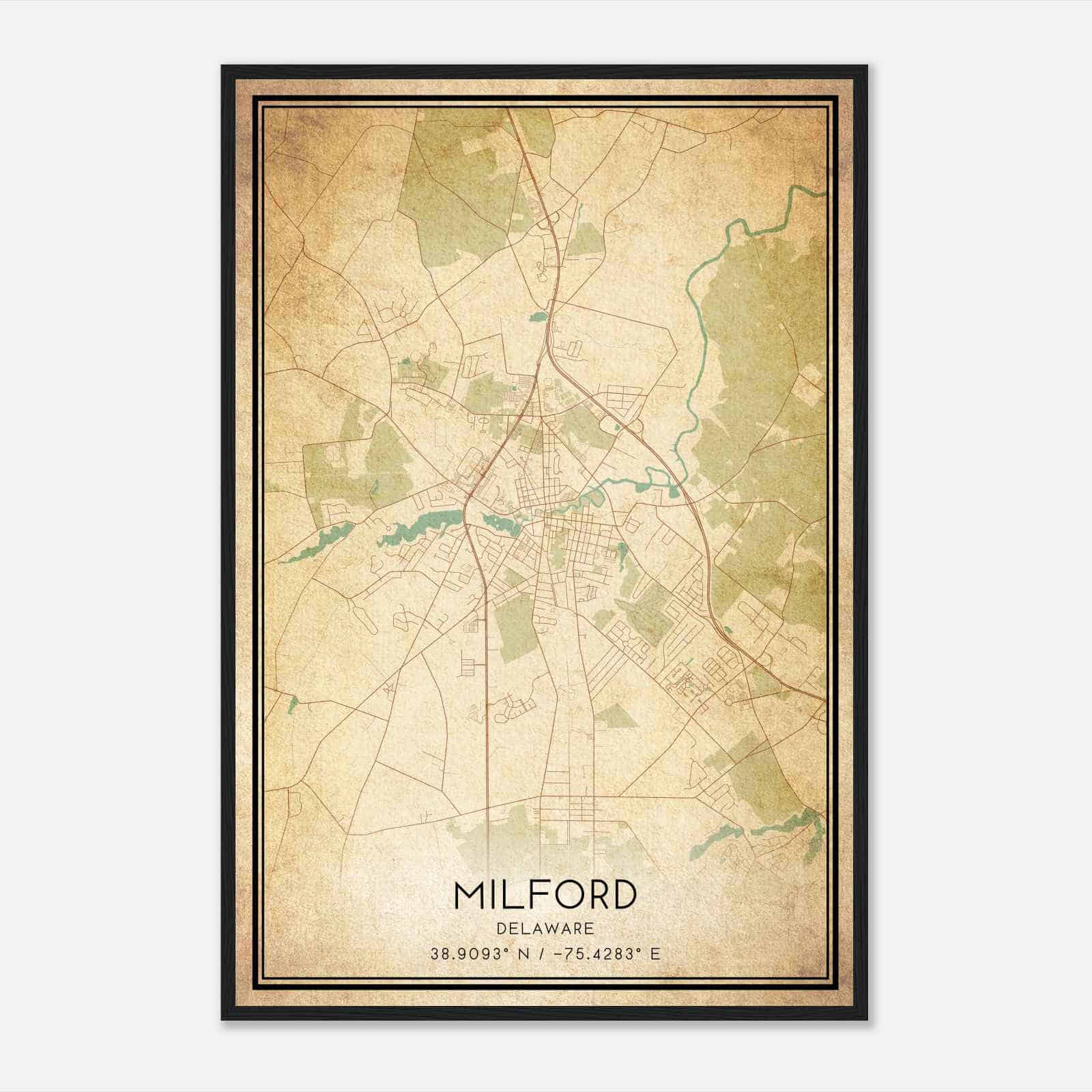 Vintage Milford Delaware Map Poster, Modern Home Decor Wall Art Print
