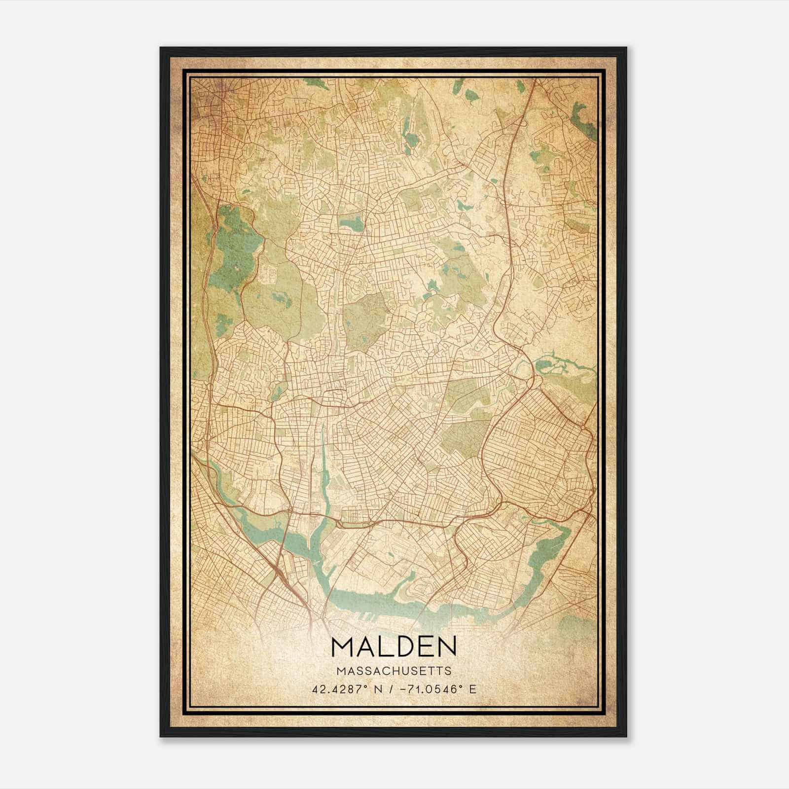 Vintage Malden Massachusetts Map Poster, Modern Home Decor Wall Art Print