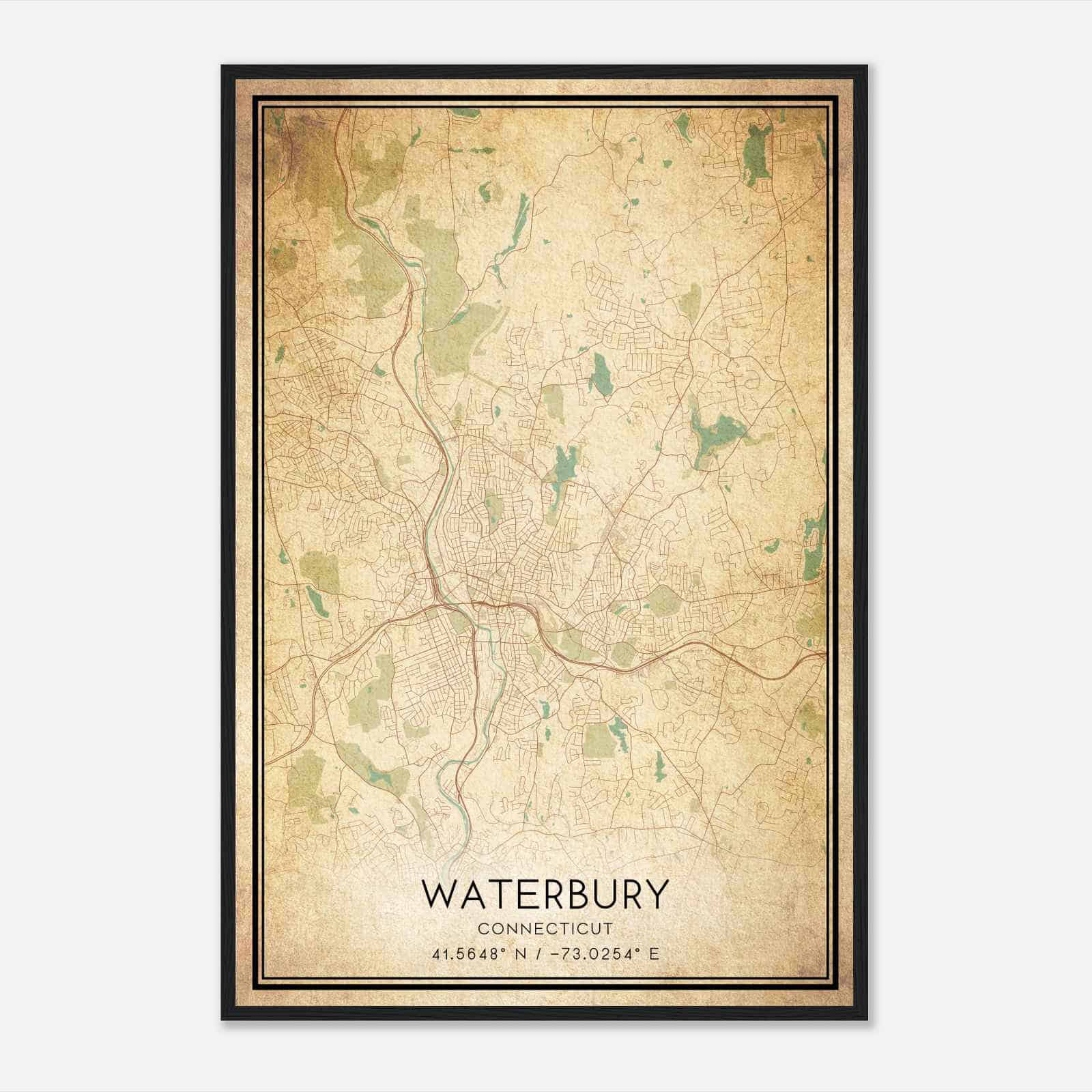 Vintage Waterbury Connecticut Map Poster, Modern Home Decor Wall Art Print