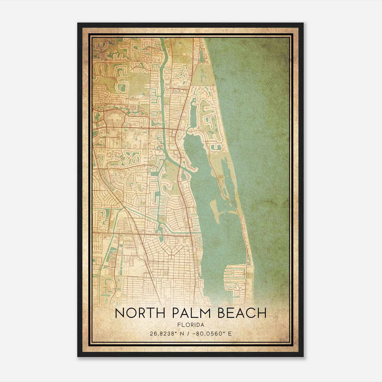 Vintage North Palm Beach Florida Map Poster, Modern Home Decor Wall Art Print