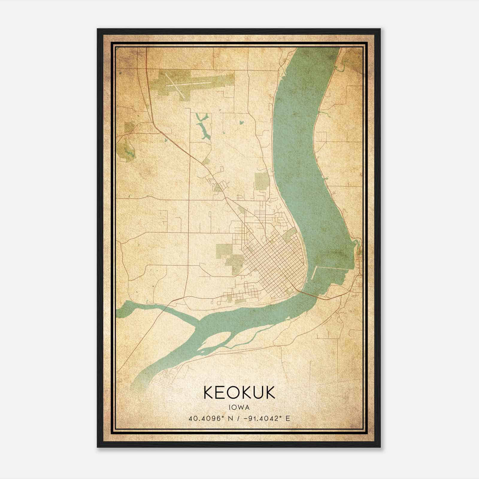 Vintage Keokuk Iowa Map Poster, Modern Home Decor Wall Art Print