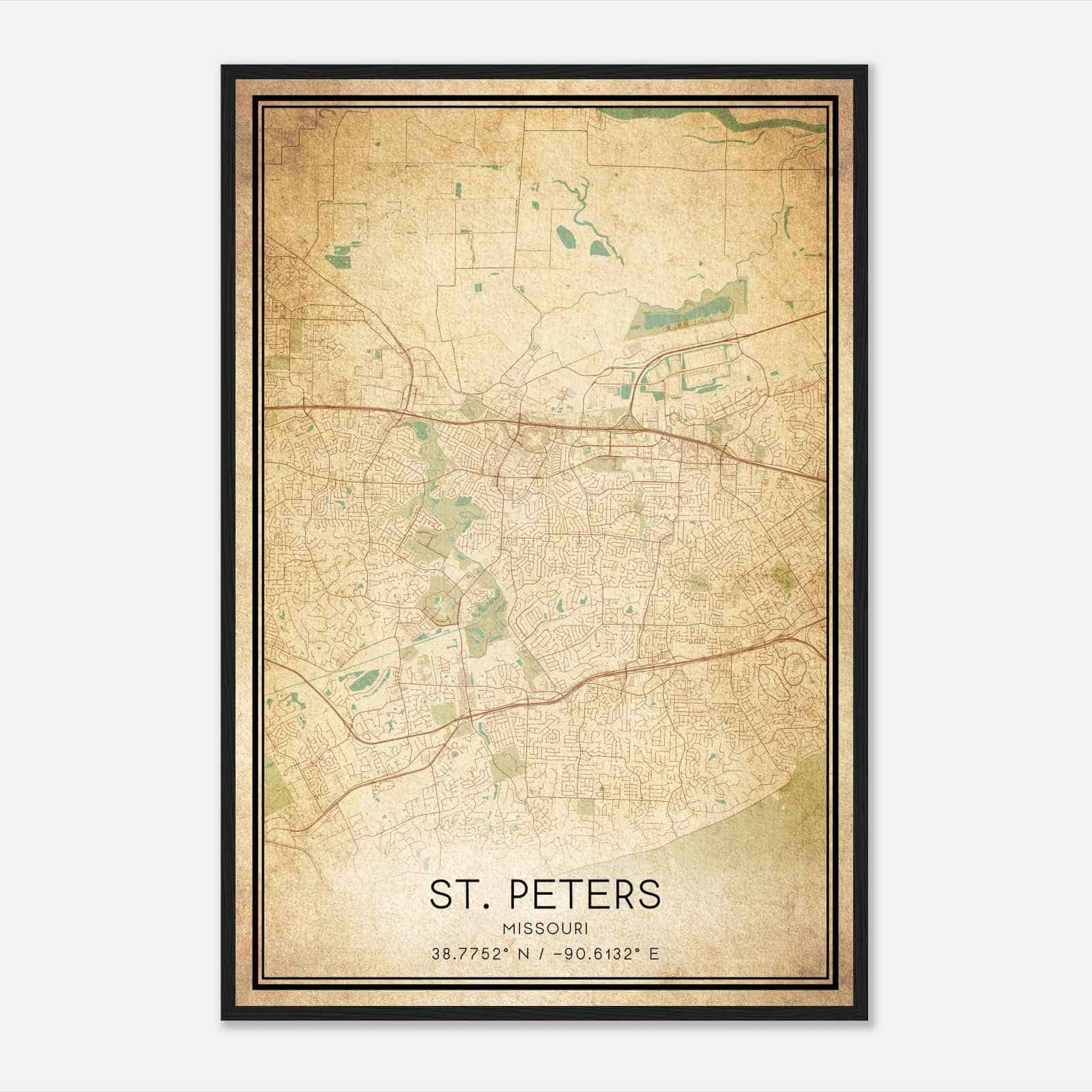 Vintage St. Peters Missouri Map Poster, Modern Home Decor Wall Art Print