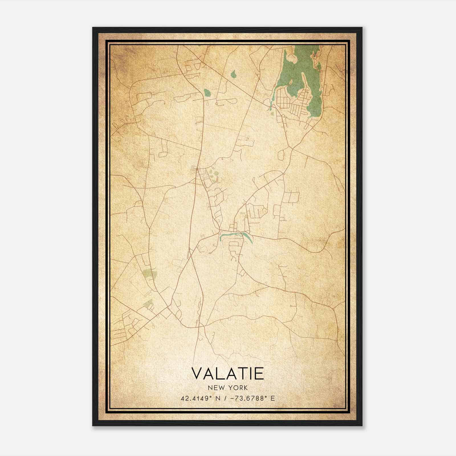 Vintage Valatie New York Map Poster, Modern Home Decor Wall Art Print
