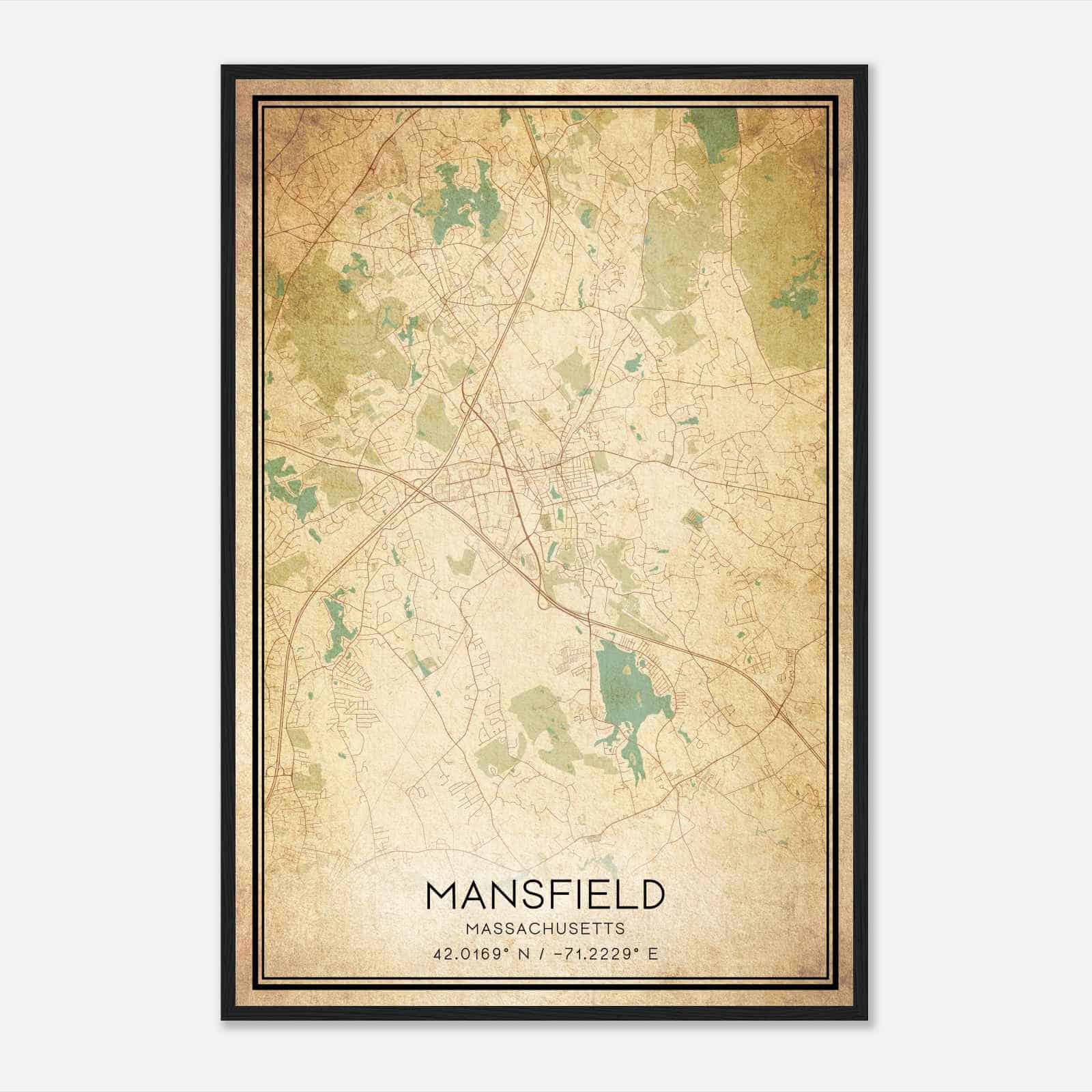 Vintage Mansfield Massachusetts Map Poster, Modern Home Decor Wall Art Print