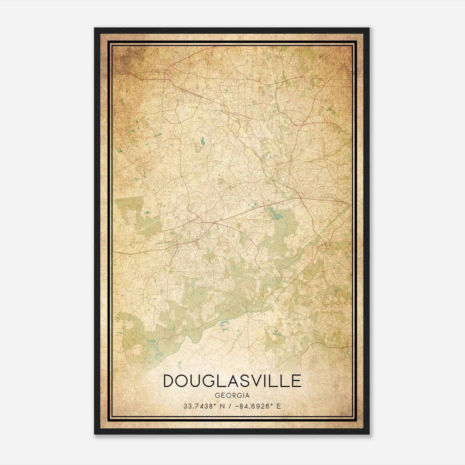 Vintage Douglasville Georgia Map Poster, Modern Home Decor Wall Art Print