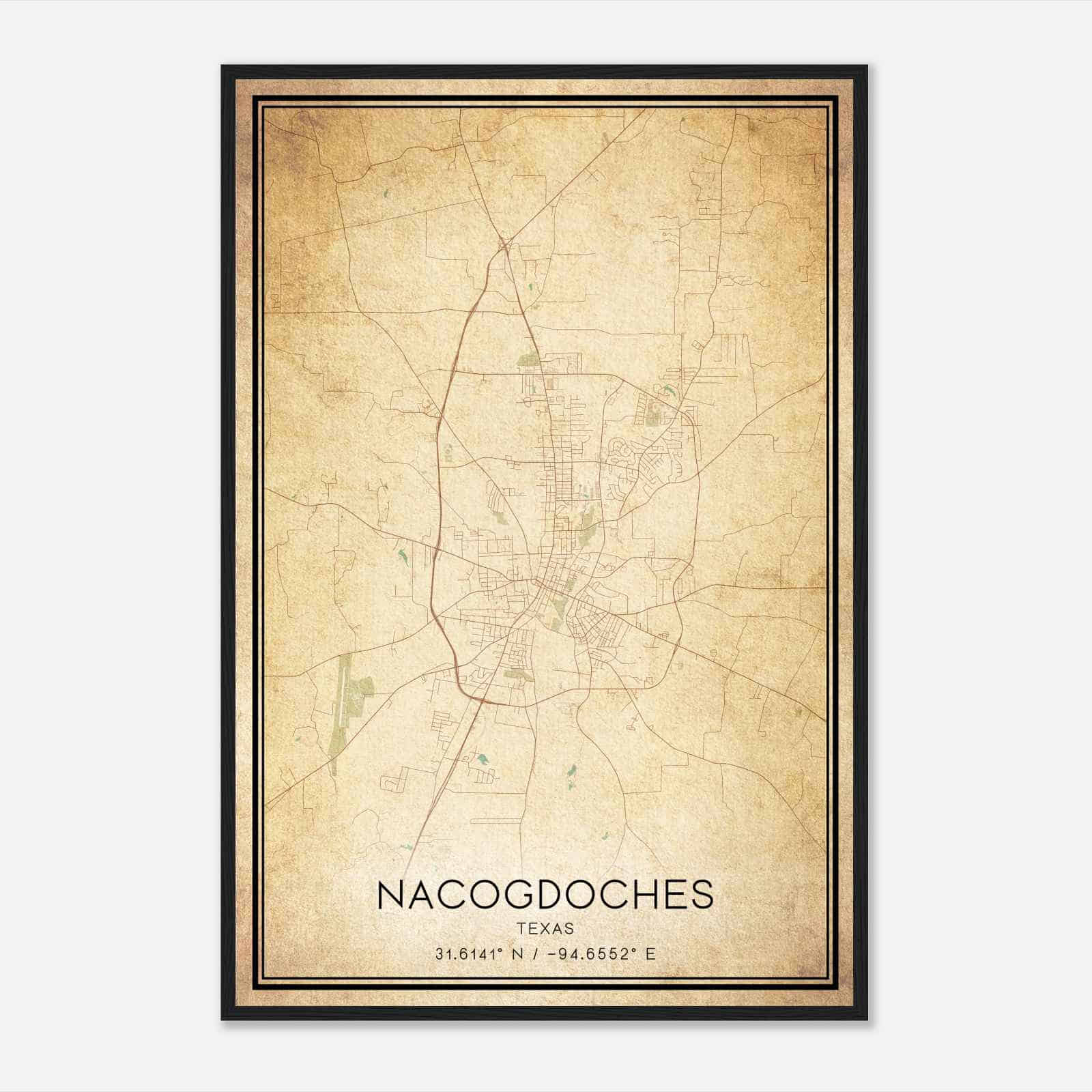 Vintage Nacogdoches Texas Map Poster, Modern Home Decor Wall Art Print
