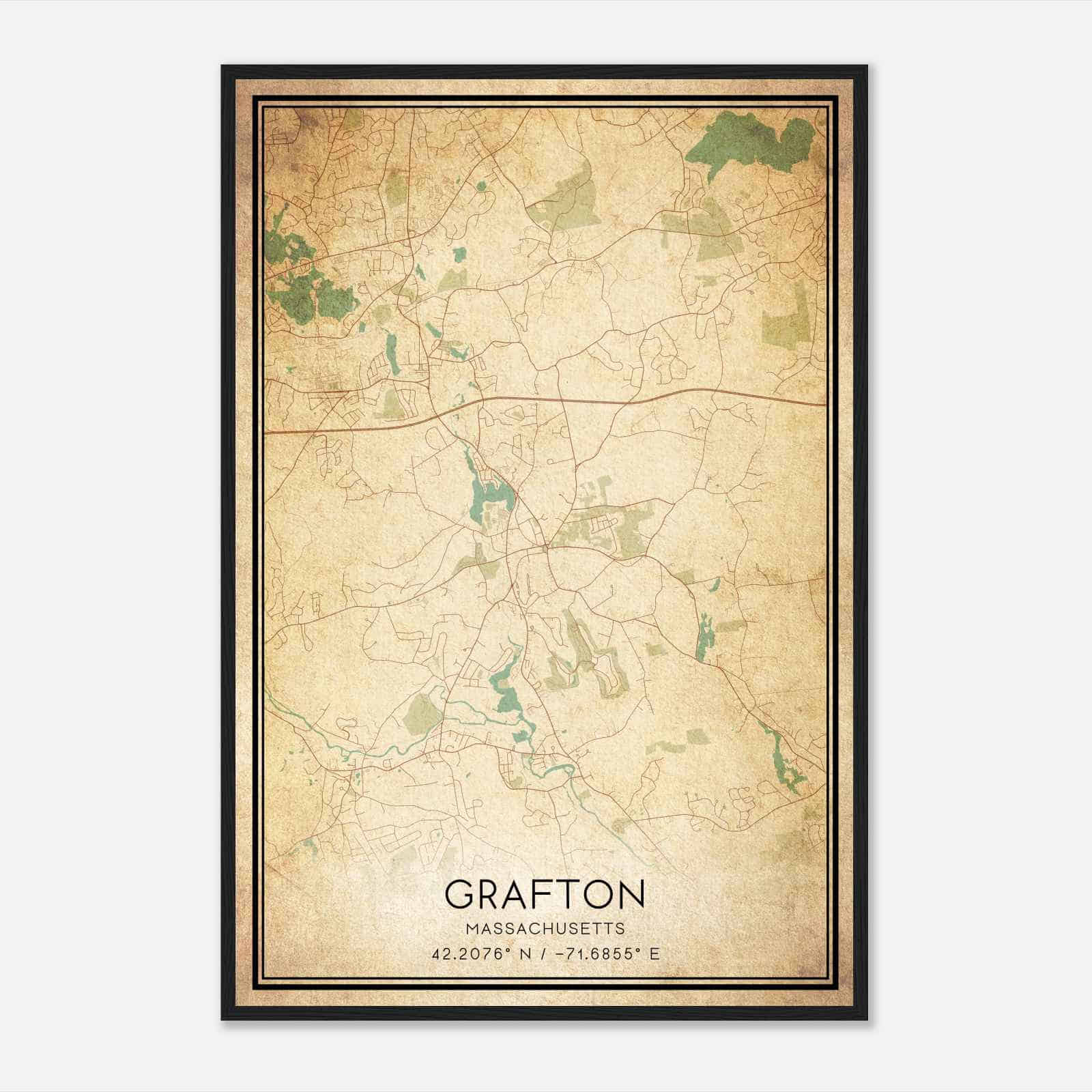 Vintage Grafton Massachusetts Map Poster, Modern Home Decor Wall Art Print