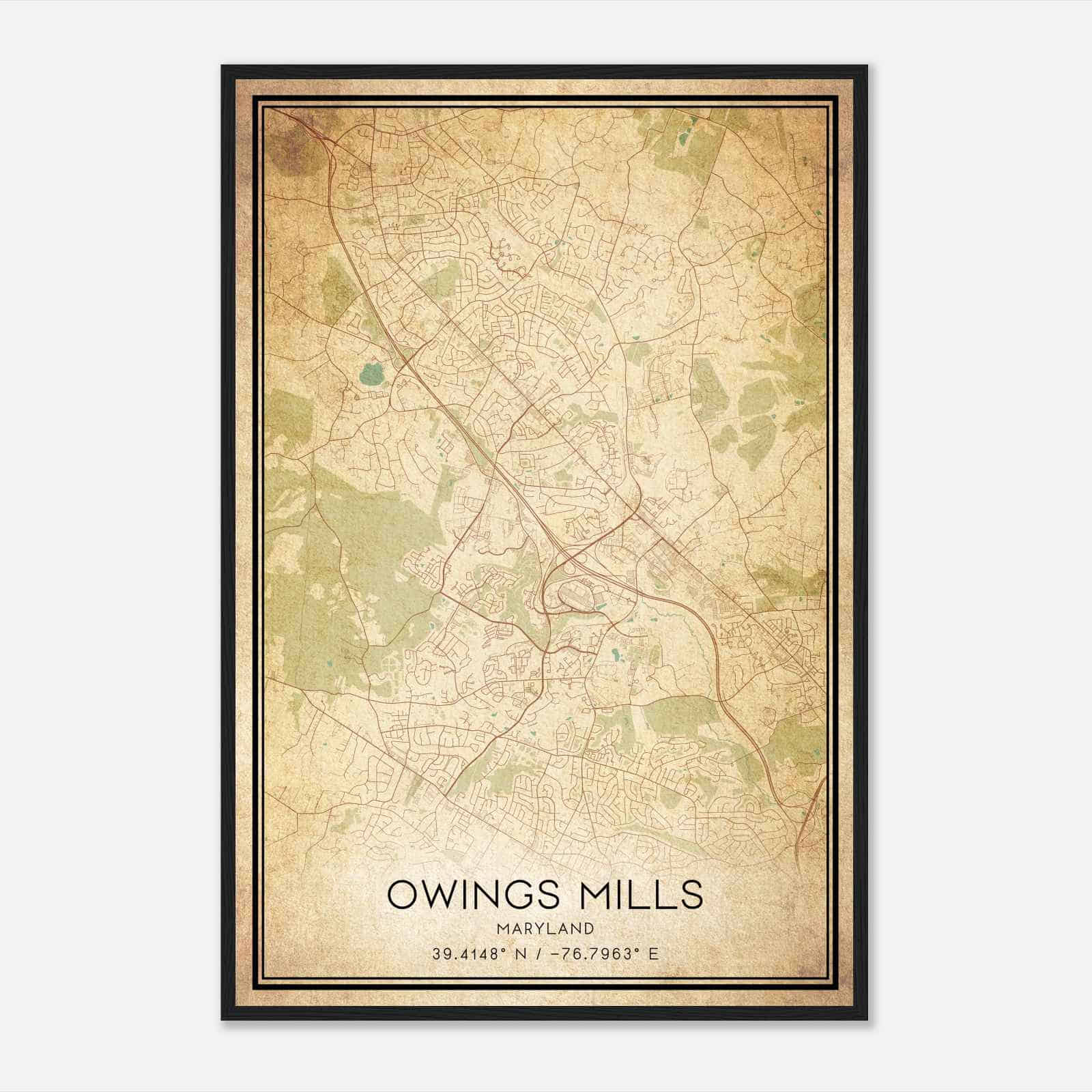 Vintage Owings Mills Maryland Map Poster, Modern Home Decor Wall Art Print