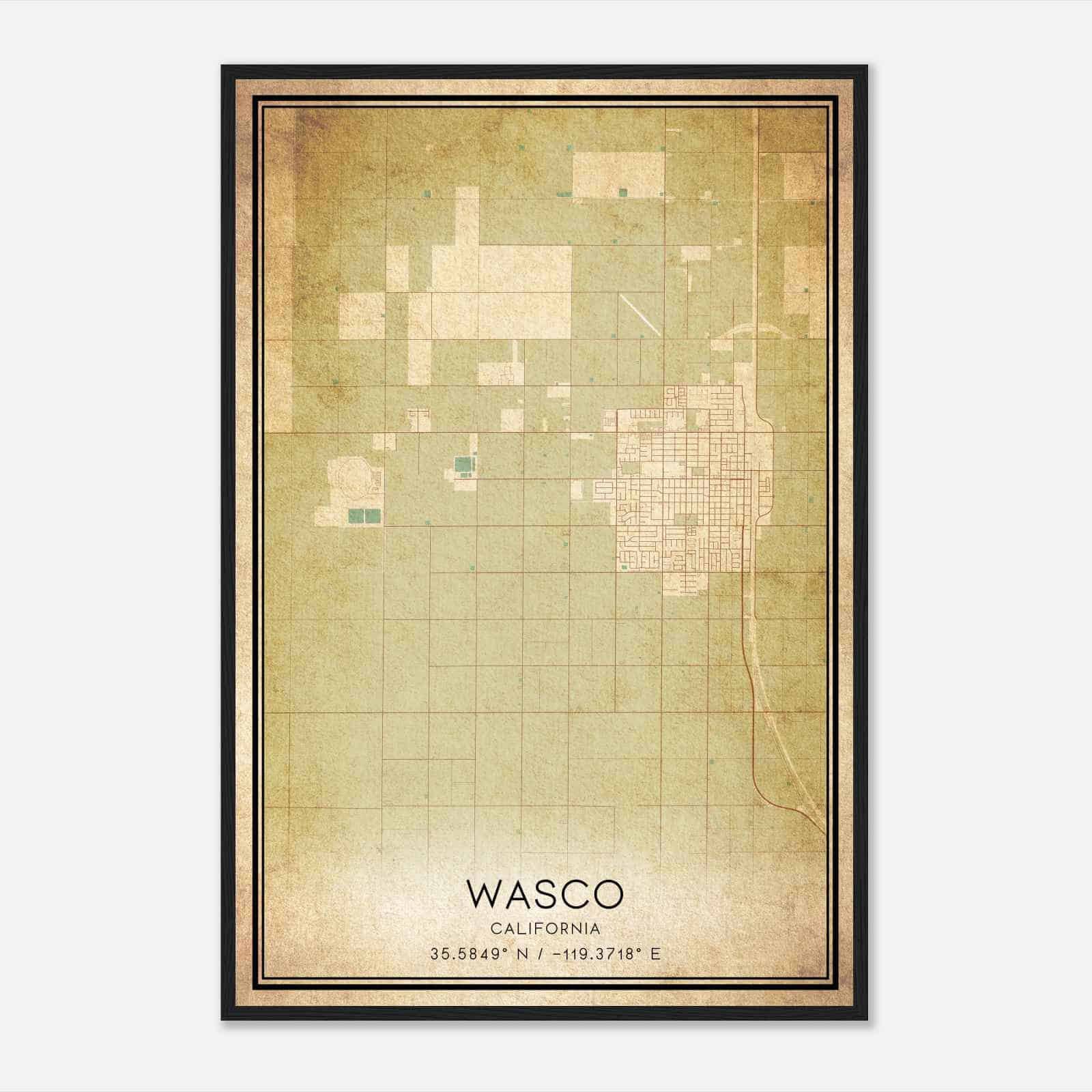 Vintage Wasco California Map Poster, Modern Home Decor Wall Art Print