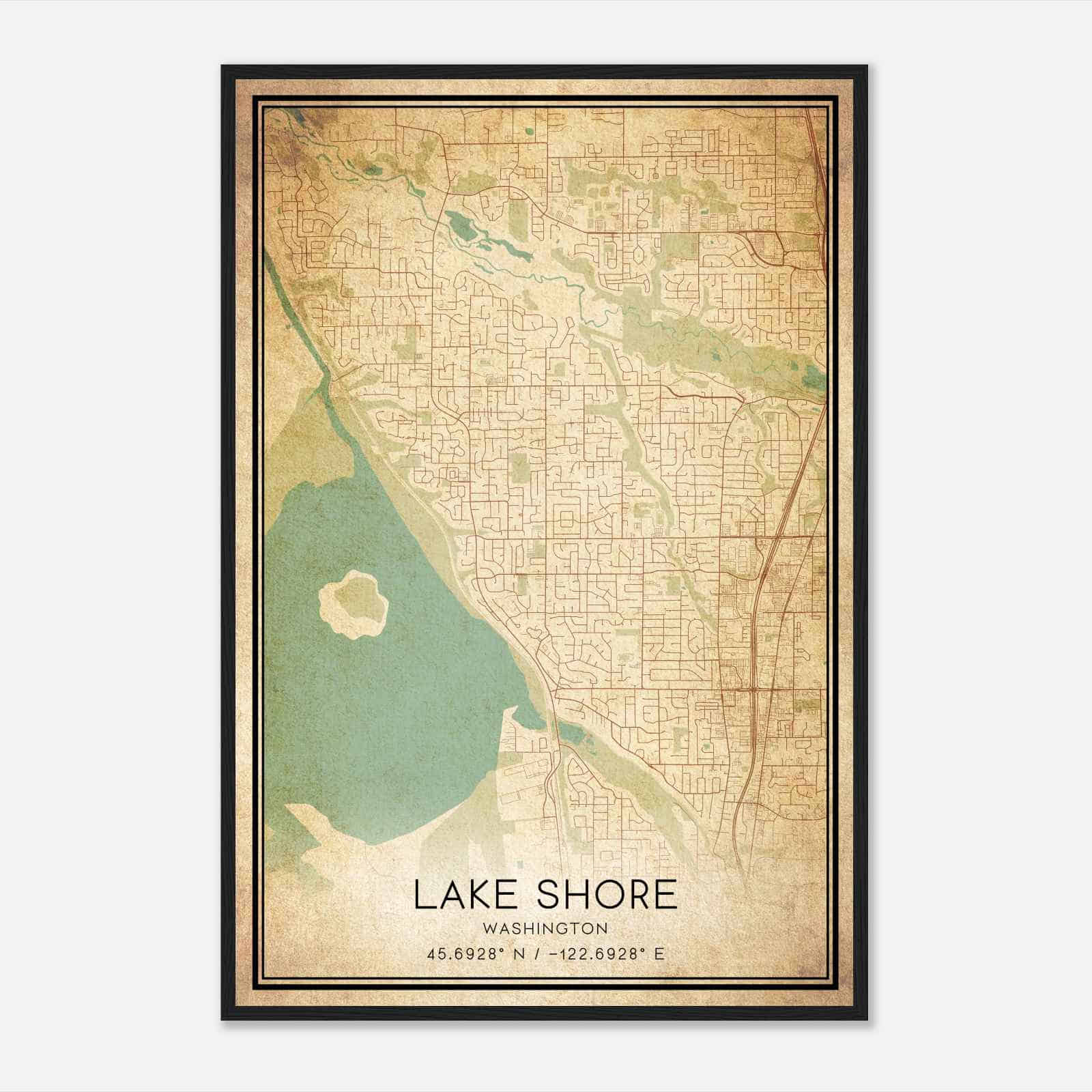 Vintage Lake Shore Washington Map Poster, Modern Home Decor Wall Art Print