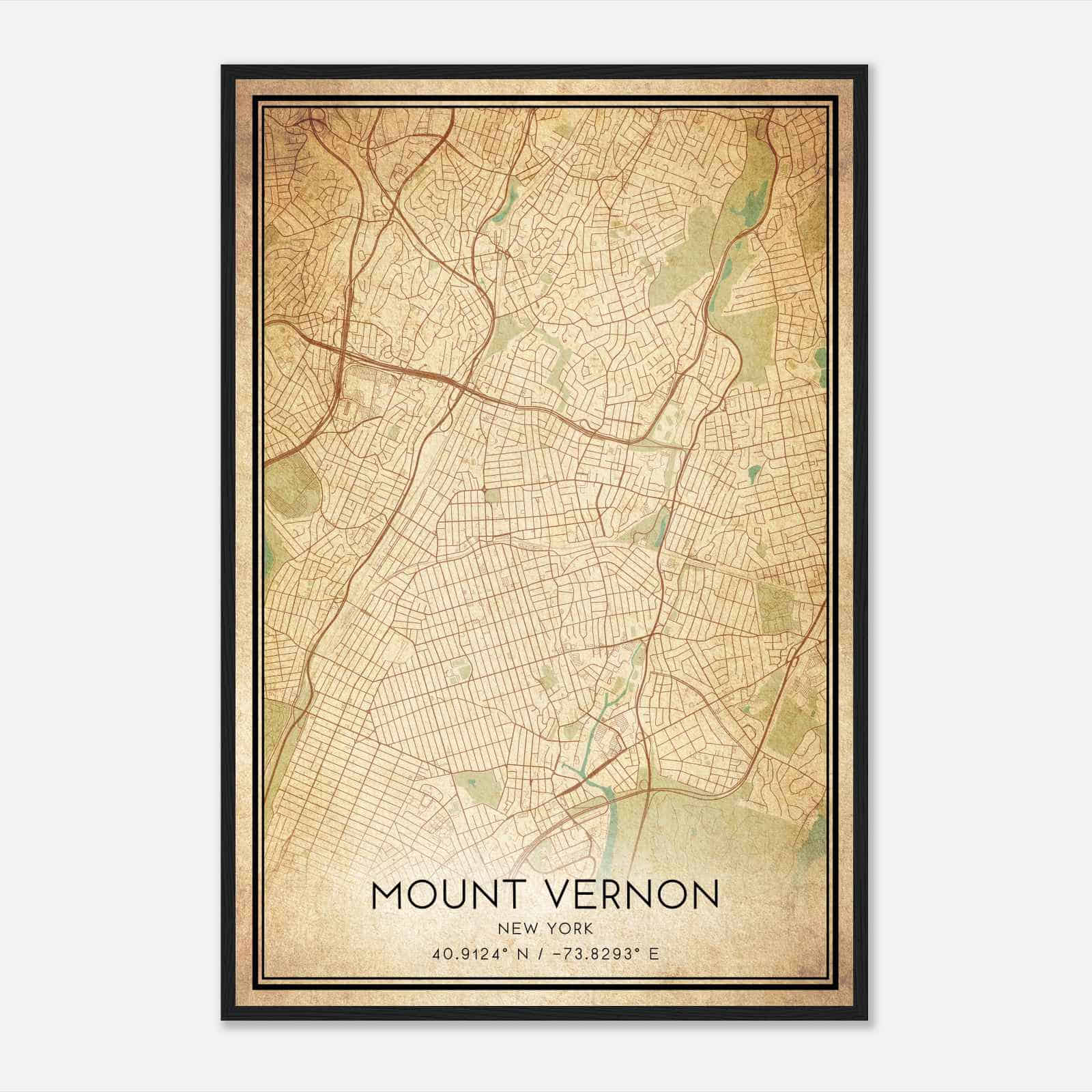 Vintage Mount Vernon New York Map Poster, Modern Home Decor Wall Art Print