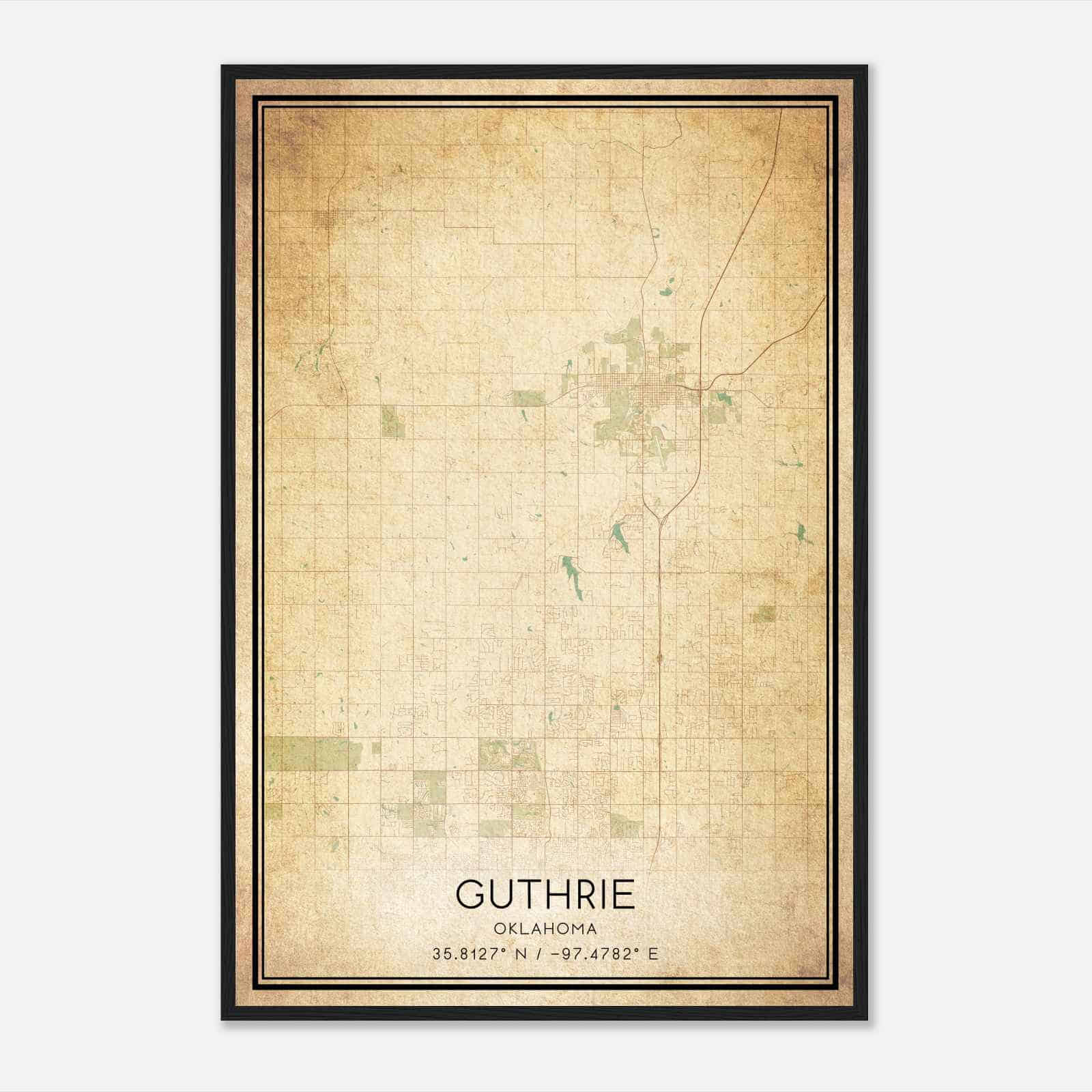 Vintage Guthrie Oklahoma Map Poster, Modern Home Decor Wall Art Print