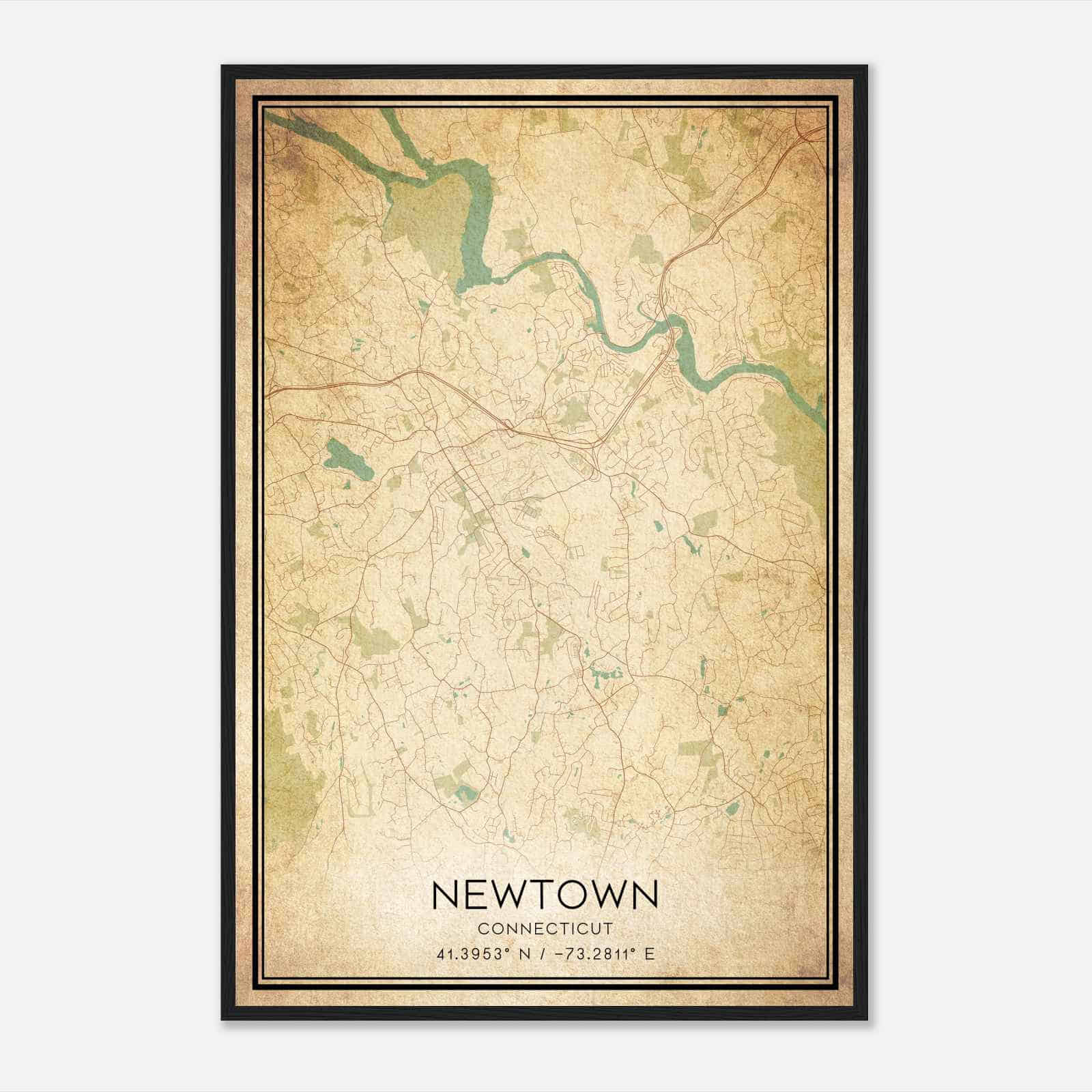 Vintage Newtown Connecticut Map Poster, Modern Home Decor Wall Art Print