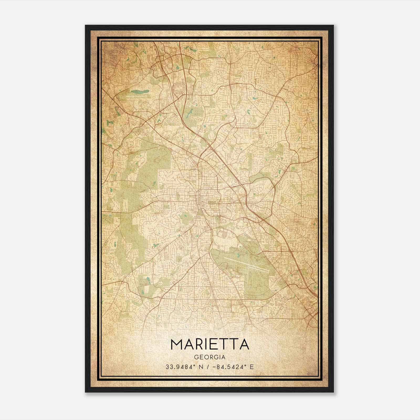 Vintage Marietta Georgia Map Poster, Modern Home Decor Wall Art Print