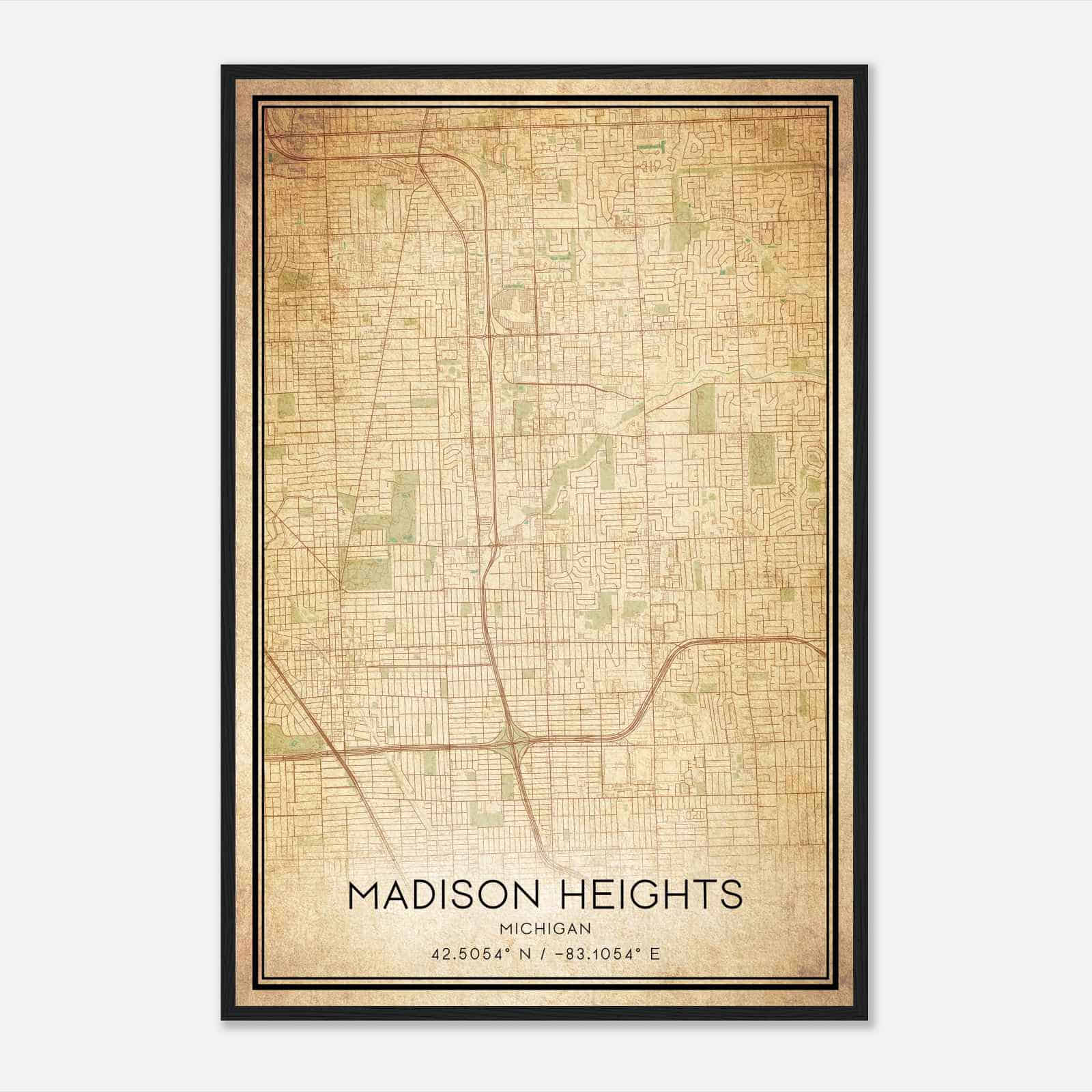 Vintage Madison Heights Michigan Map Poster, Modern Home Decor Wall Art Print