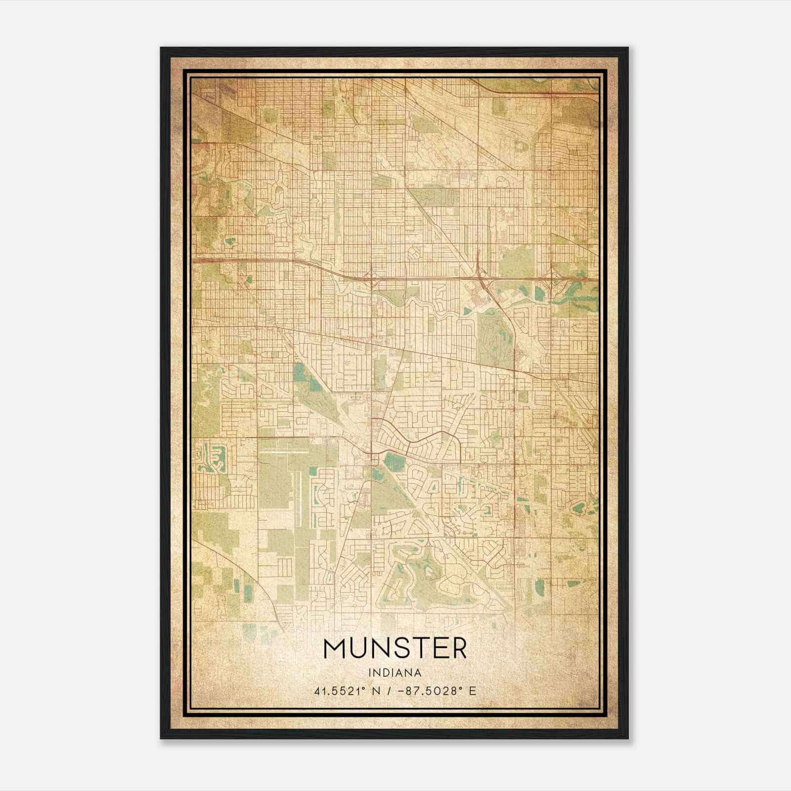 Vintage Munster Indiana Map Poster, Modern Home Decor Wall Art Print