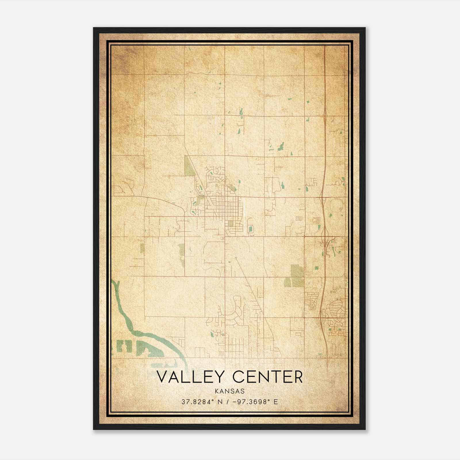 Vintage Valley Center Kansas Map Poster, Modern Home Decor Wall Art Print