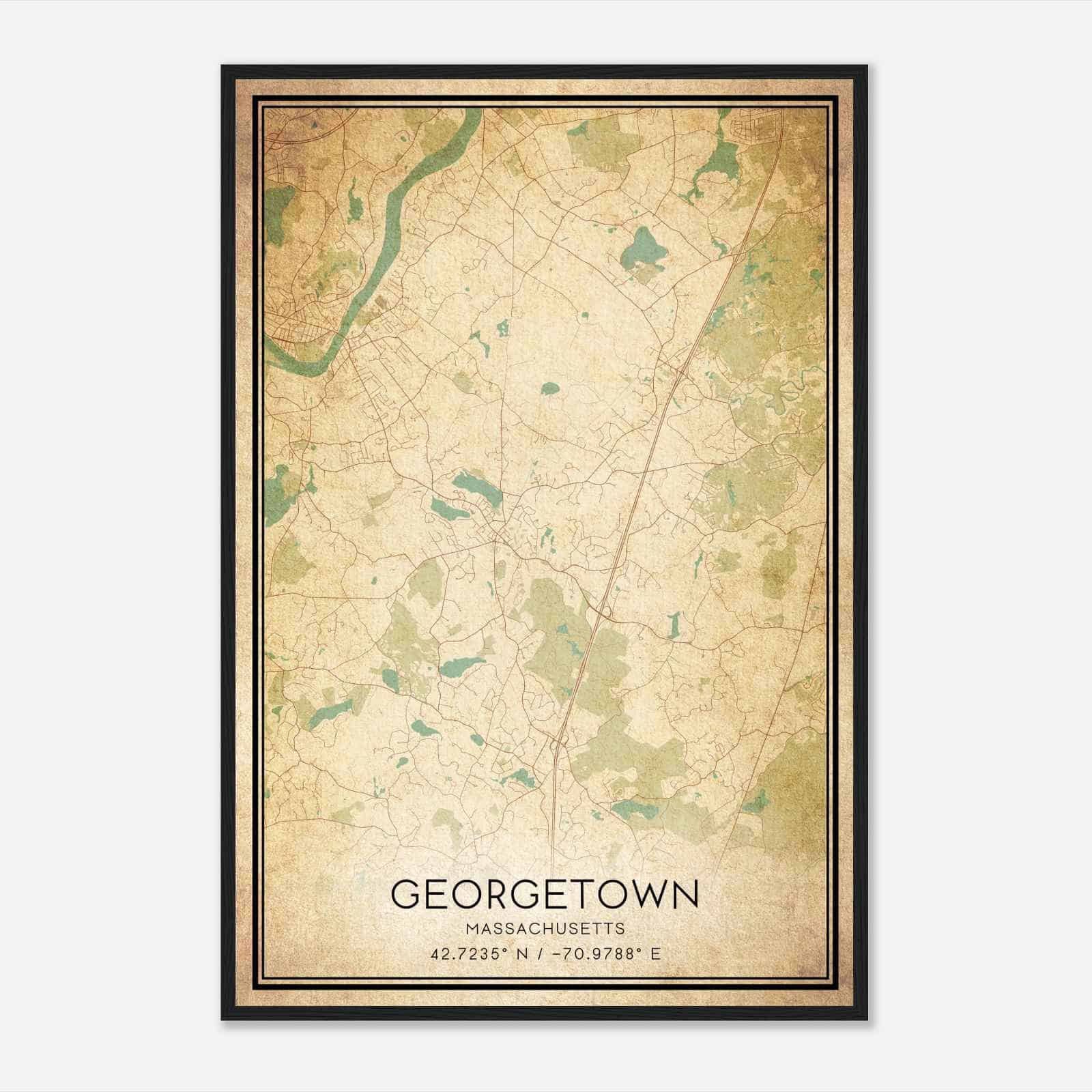 Vintage Georgetown Massachusetts Map Poster, Modern Home Decor Wall Art Print