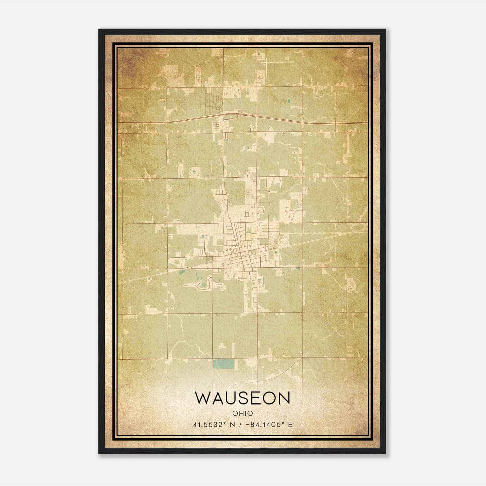 Vintage Wauseon Ohio Map Poster, Modern Home Decor Wall Art Print