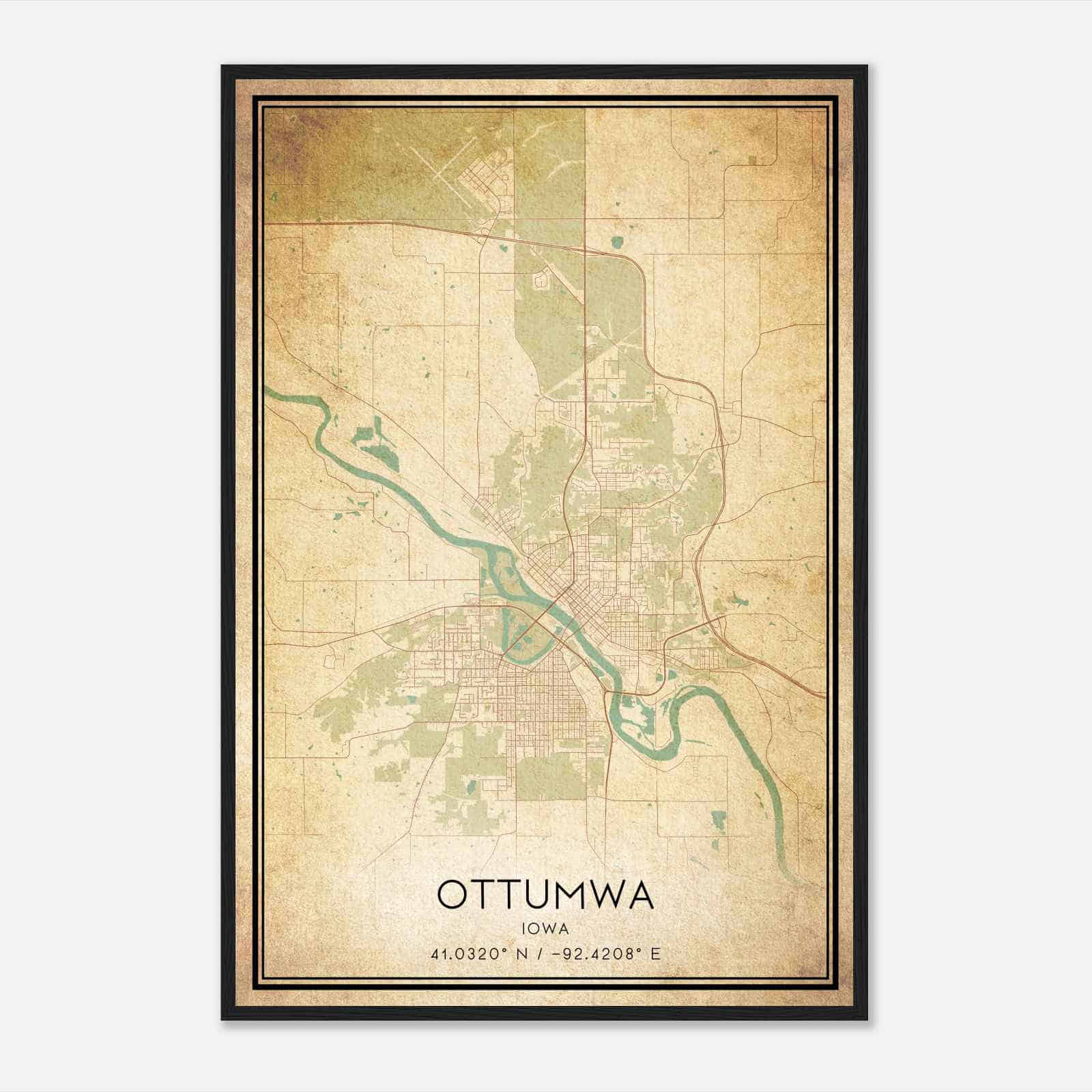 Vintage Ottumwa Iowa Map Poster, Modern Home Decor Wall Art Print