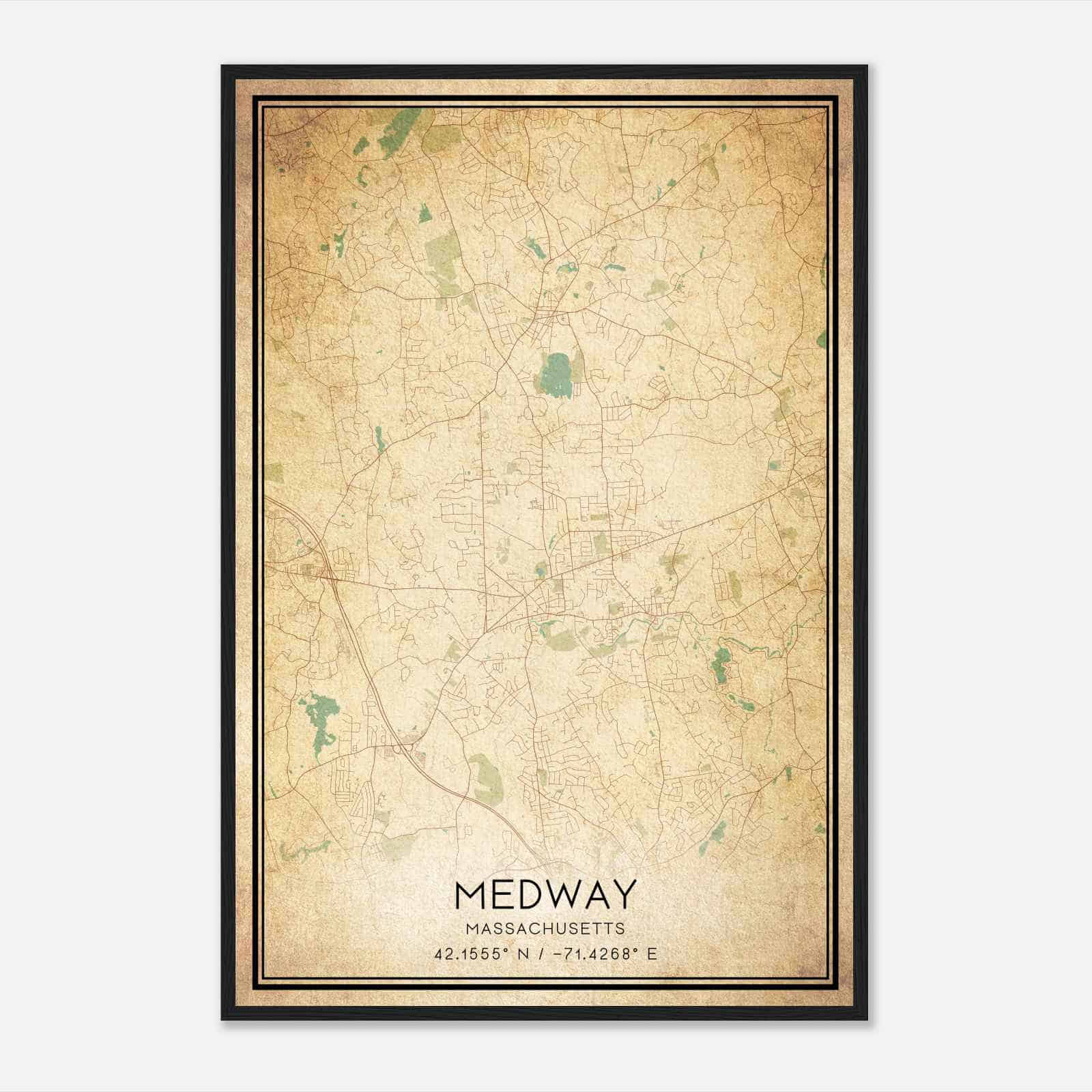 Vintage Medway Massachusetts Map Poster, Modern Home Decor Wall Art Print