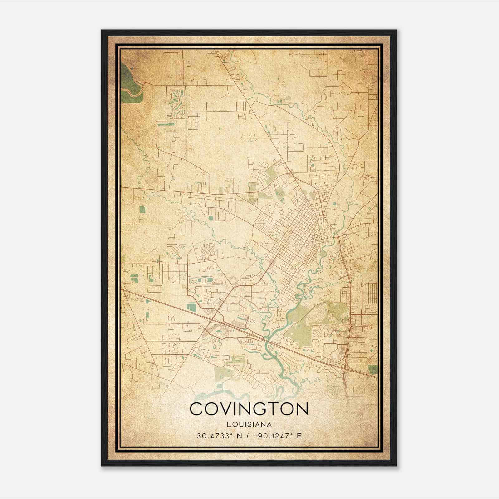 Vintage Covington Louisiana Map Poster, Modern Home Decor Wall Art Print