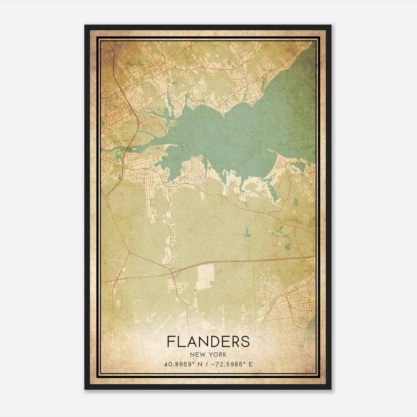 Vintage Flanders New York Map Poster, Modern Home Decor Wall Art Print Vintage Flanders New York Map Poster, Modern Home Decor Wall Art Print