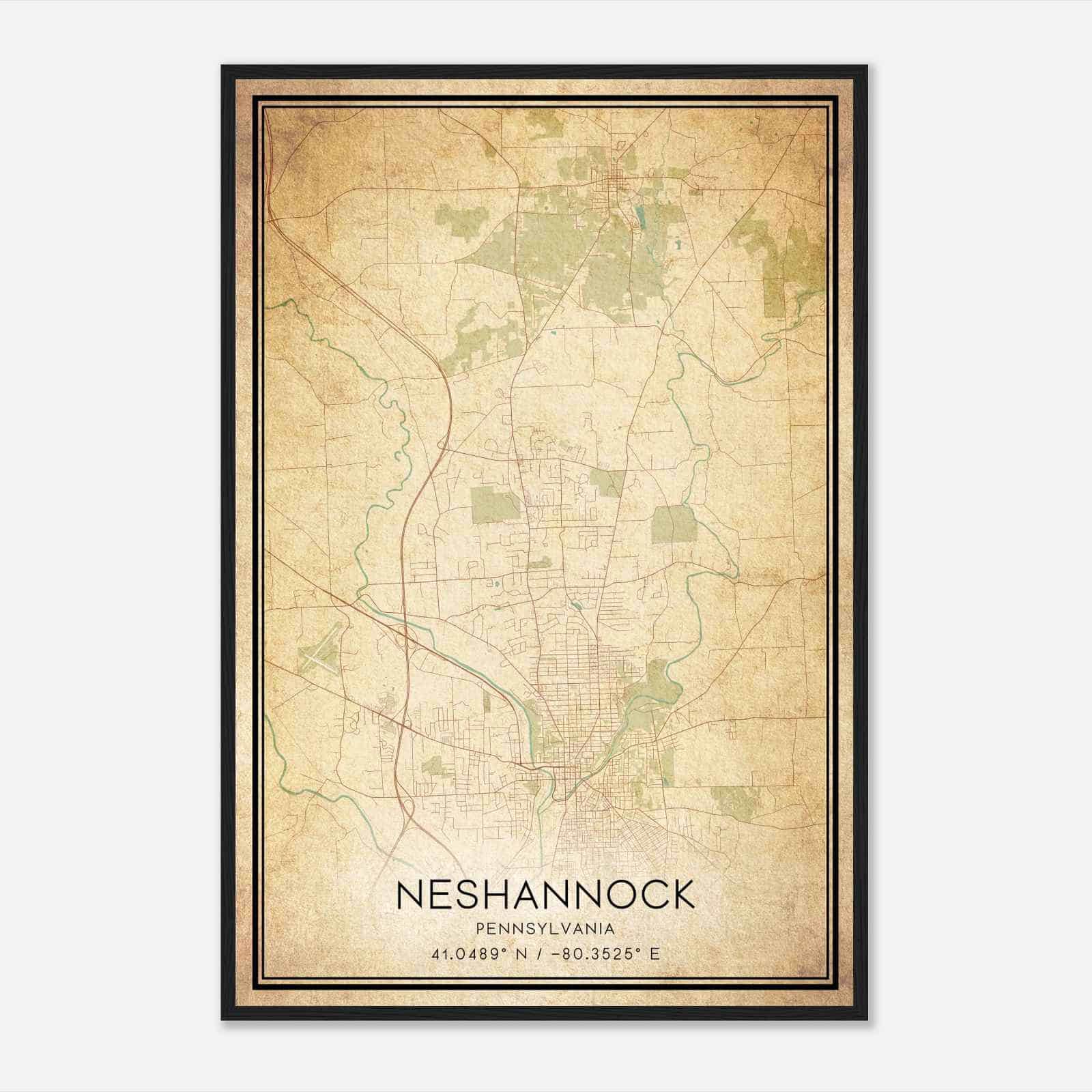 Vintage Neshannock Pennsylvania Map Poster, Modern Home Decor Wall Art Print